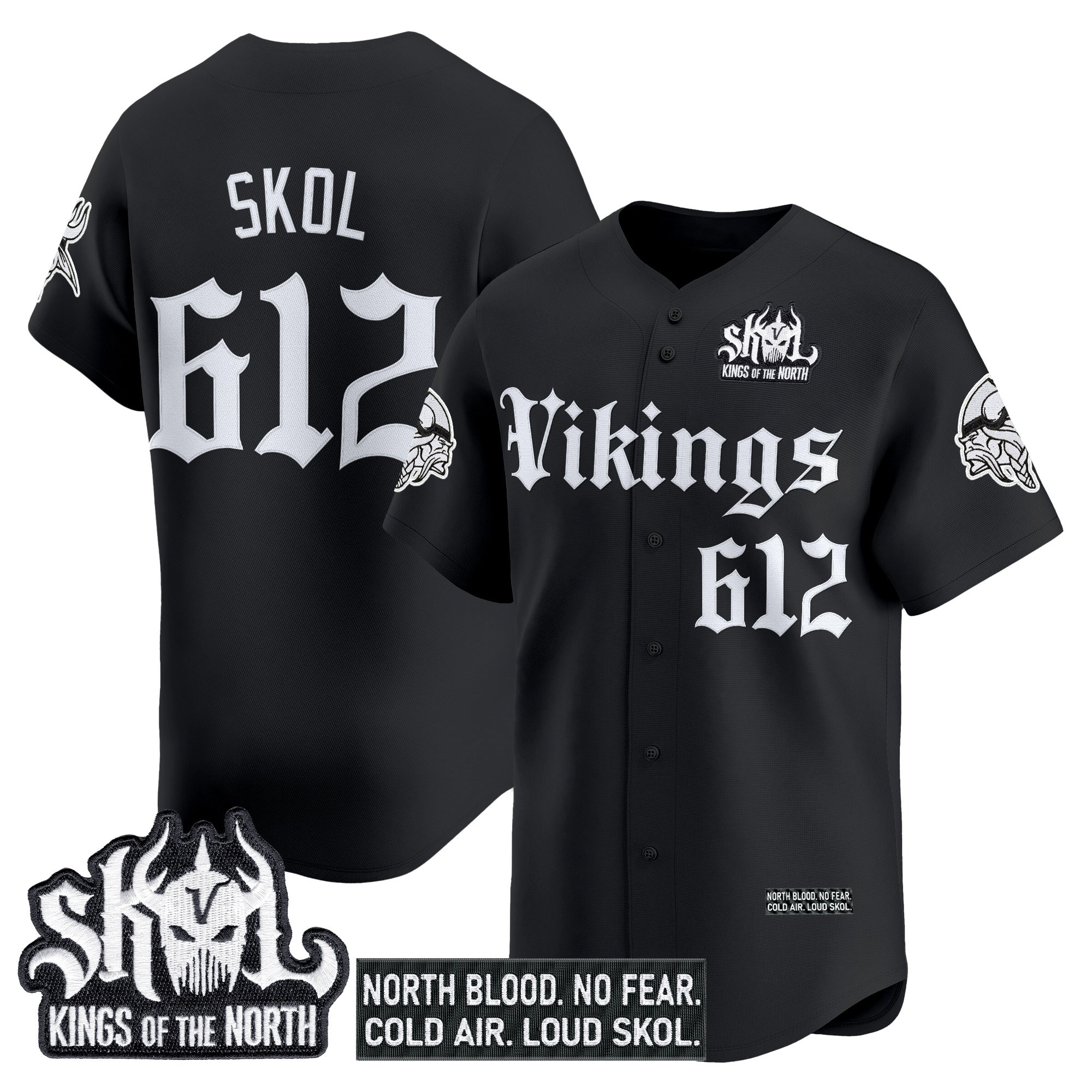 Men's Minnesota Vikings 'Gothic Norseblood Edition' Vapor Baseball Jersey - All Stitched - Image 2