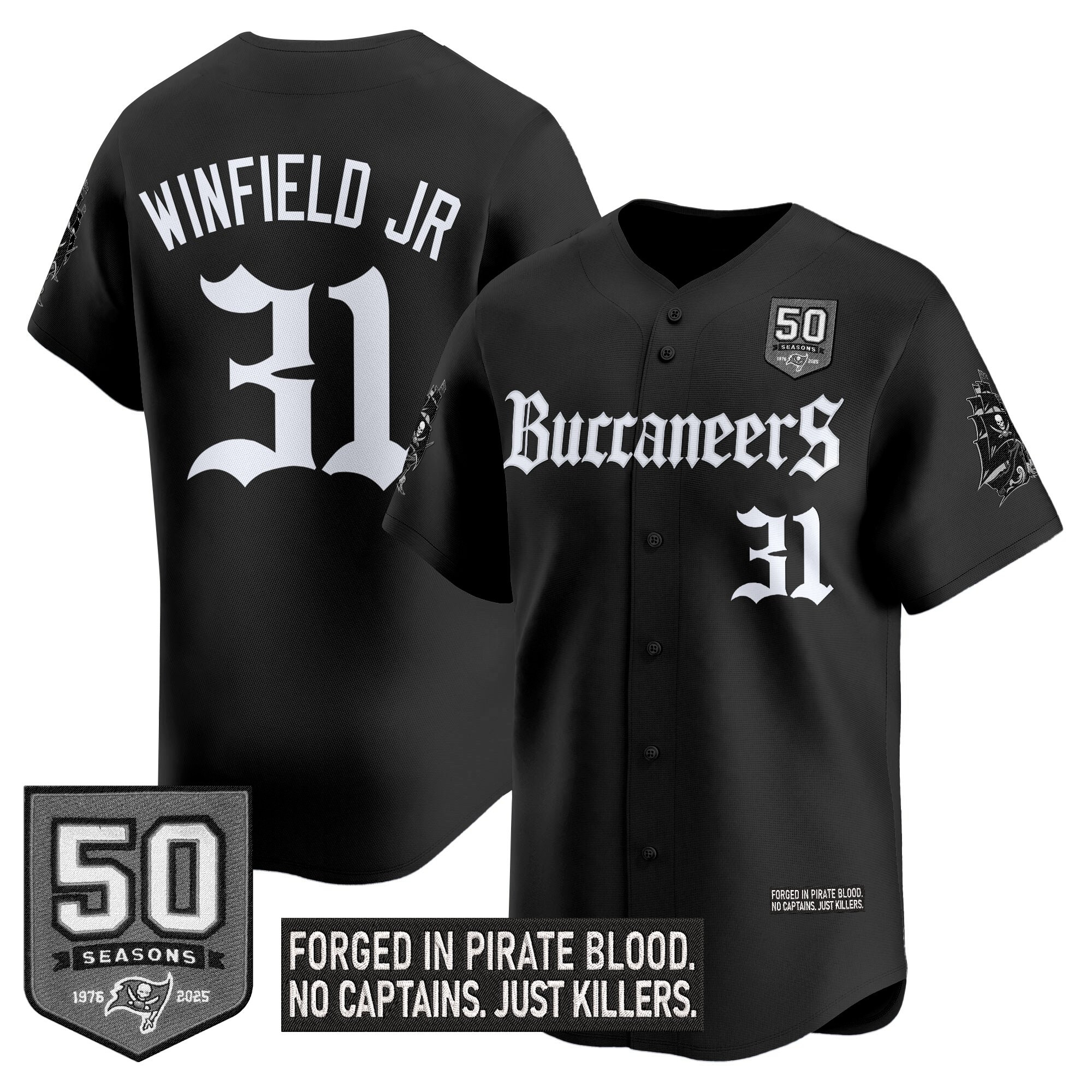 Men's Tampa Bay Buccaneers 'Gothic Pirate Shadows Edition' Vapor Baseball Jersey - All Stitched - Image 10