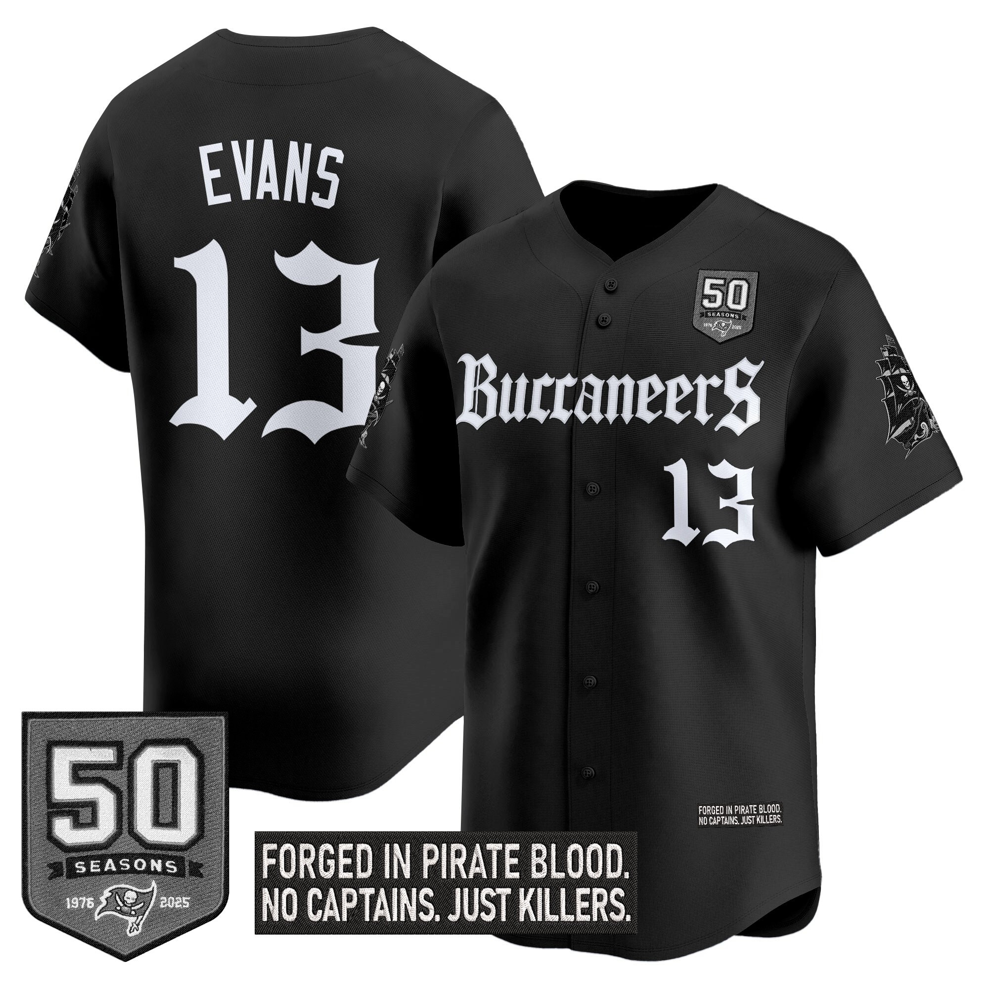 Men's Tampa Bay Buccaneers 'Gothic Pirate Shadows Edition' Vapor Baseball Jersey - All Stitched - Image 7