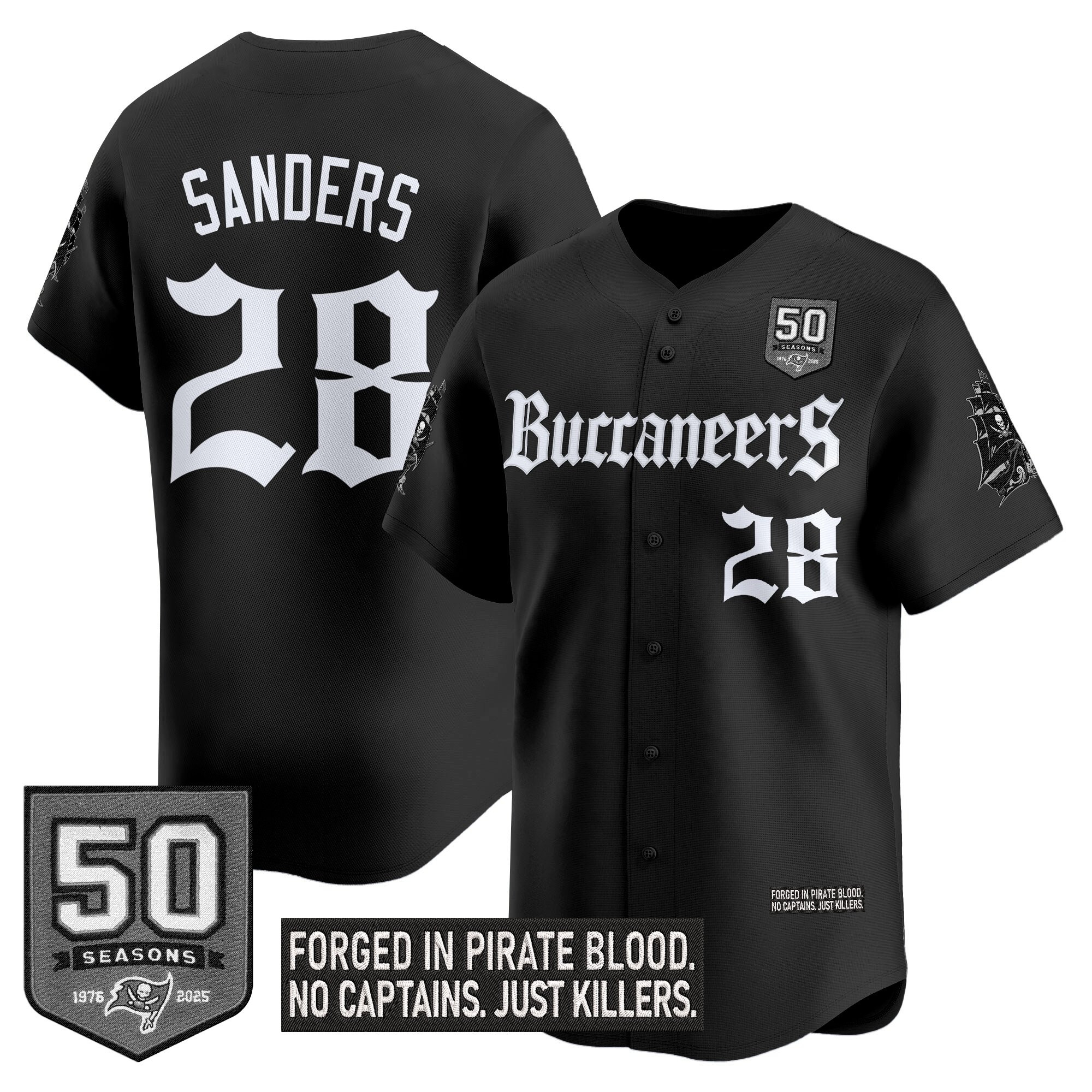 Men's Tampa Bay Buccaneers 'Gothic Pirate Shadows Edition' Vapor Baseball Jersey - All Stitched - Image 3