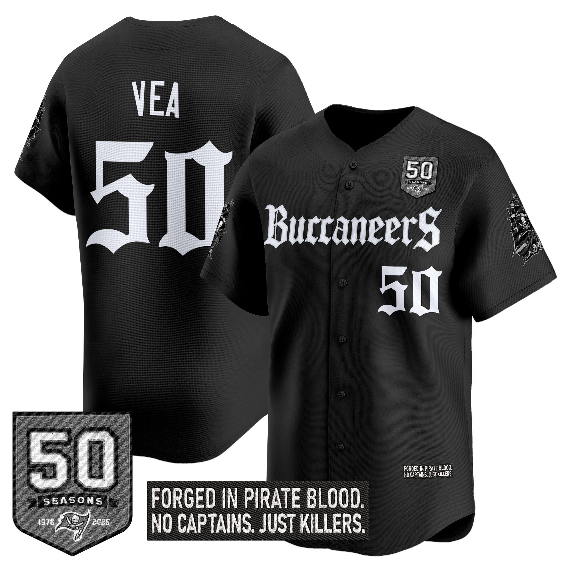 Men's Tampa Bay Buccaneers 'Gothic Pirate Shadows Edition' Vapor Baseball Jersey - All Stitched - Image 9