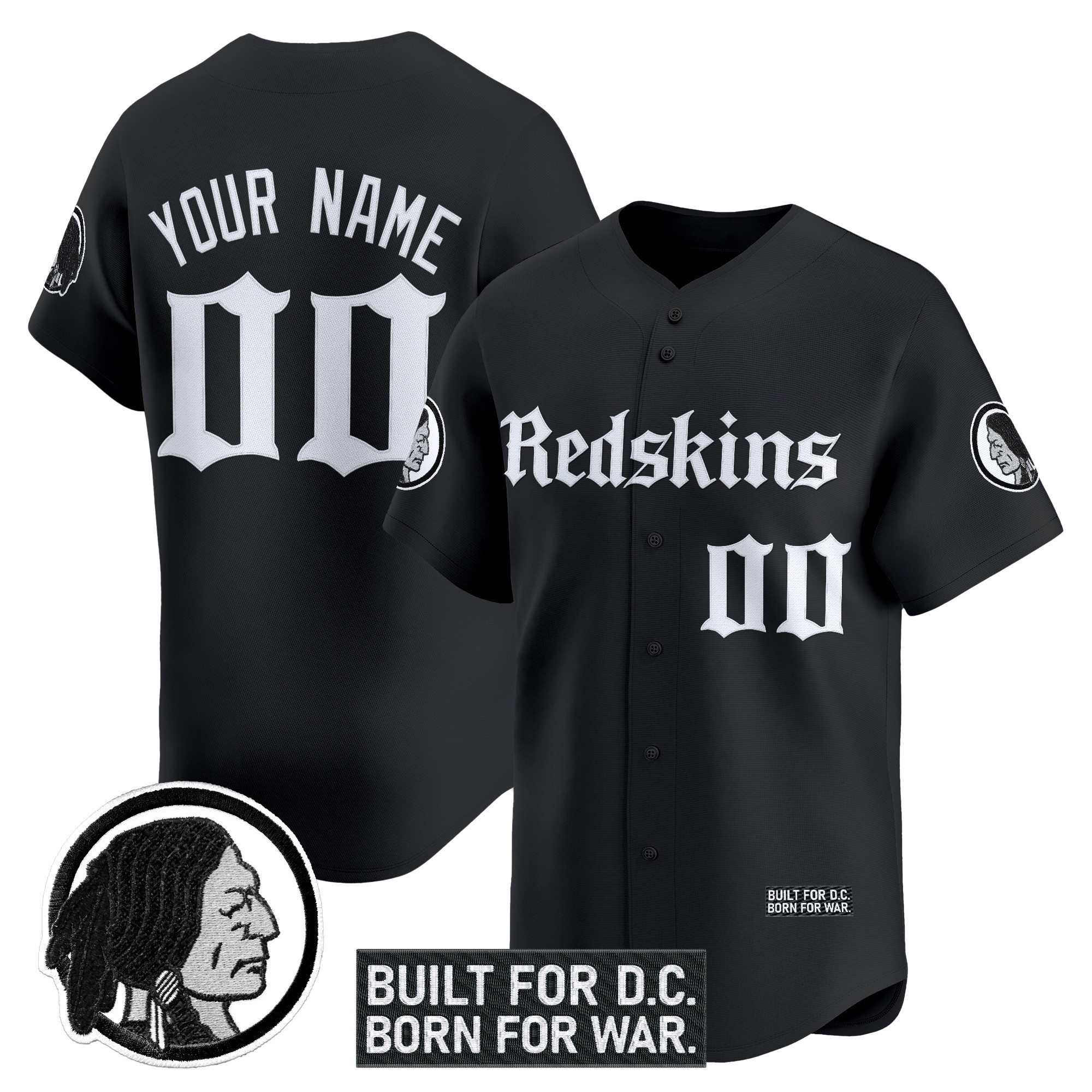 Washington Redskins 'Gothic Capital Edition' Vapor Baseball Custom Jersey - All Stitched
