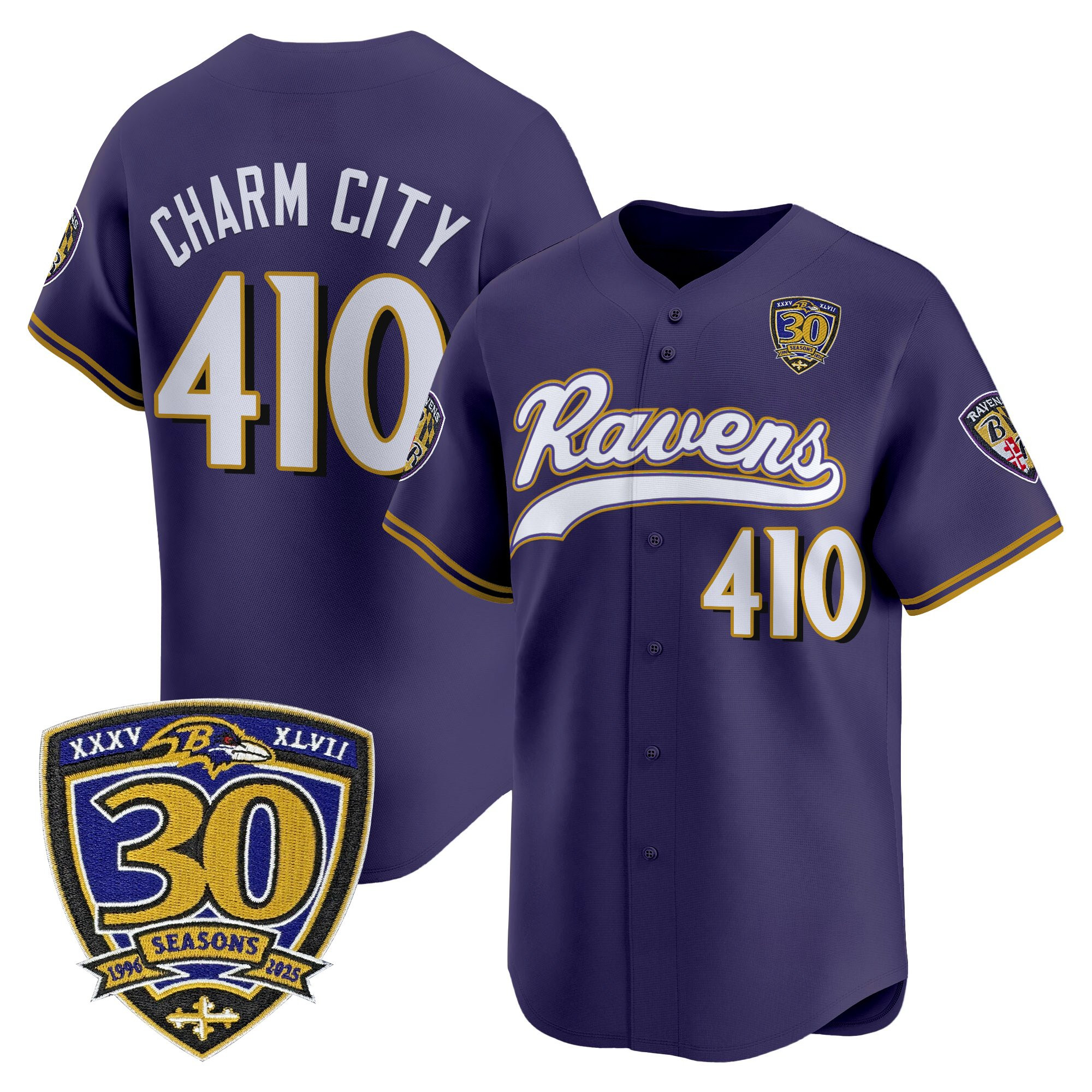 Men's Baltimore Ravens 2025 Vapor Baseball Jersey - 30th Anniversary Patch - All Stitched - Image 2