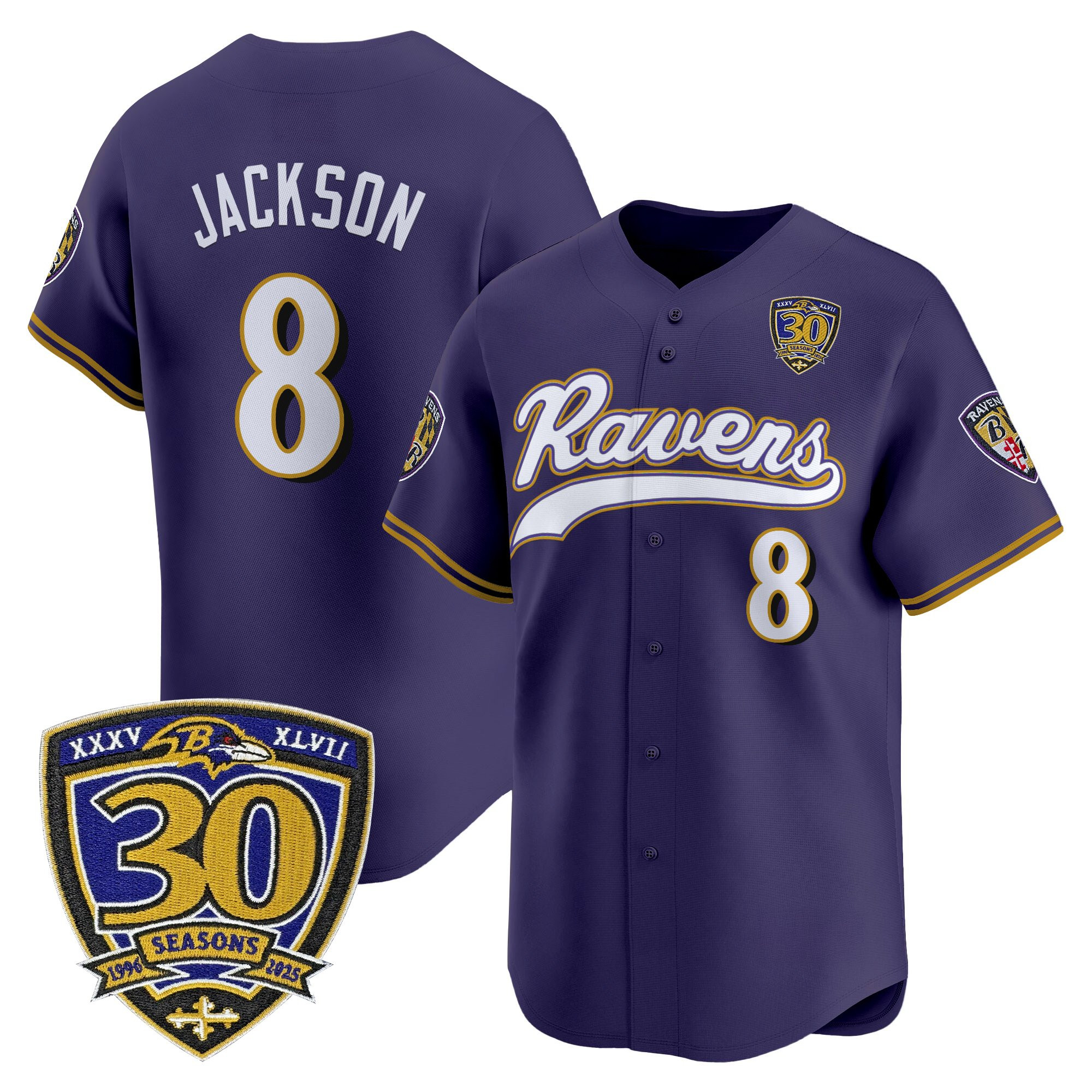Men's Baltimore Ravens 2025 Vapor Baseball Jersey - 30th Anniversary Patch - All Stitched - Image 3