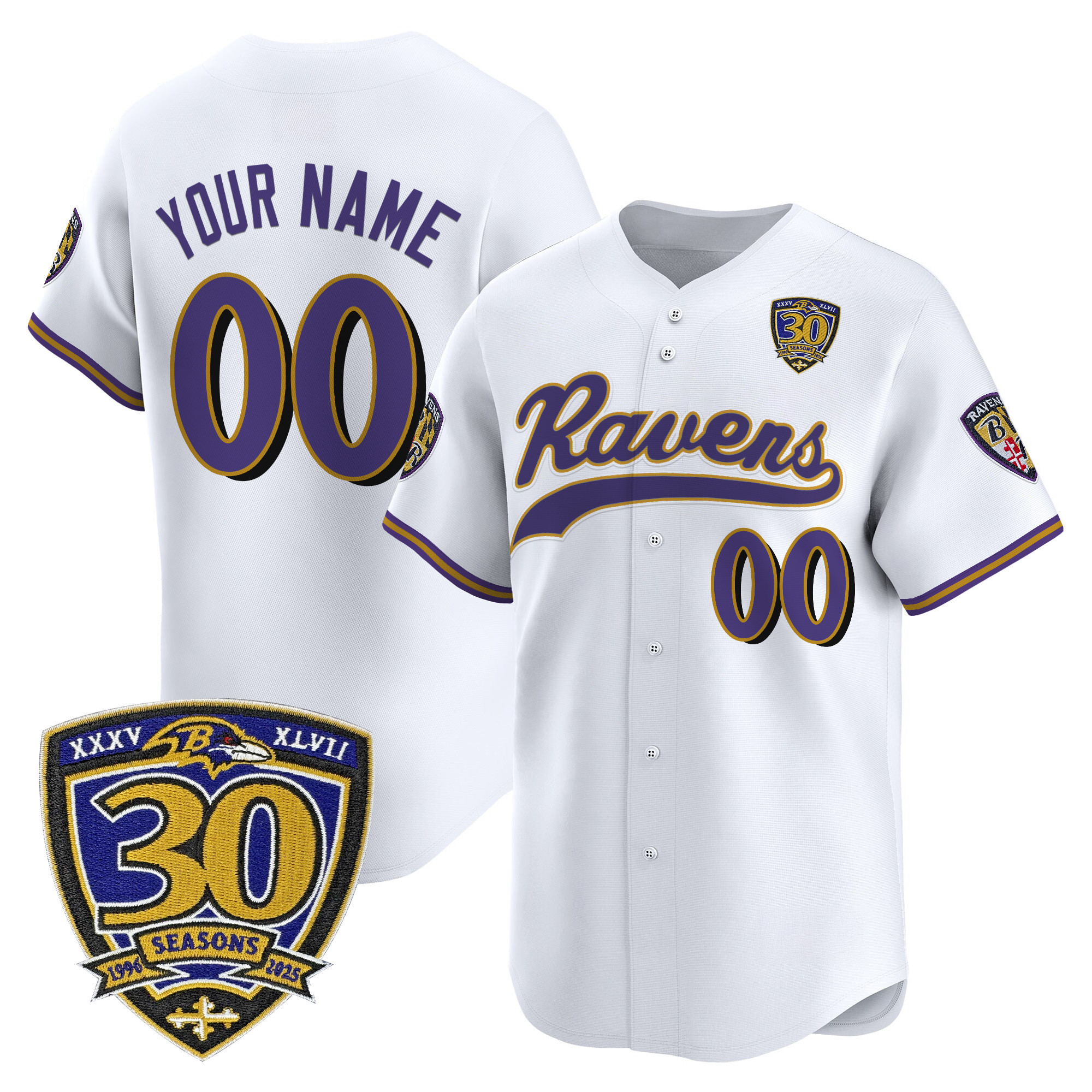 Baltimore Ravens 2025 Vapor Baseball Custom Jersey - 30th Anniversary Patch - All Stitched - Image 2