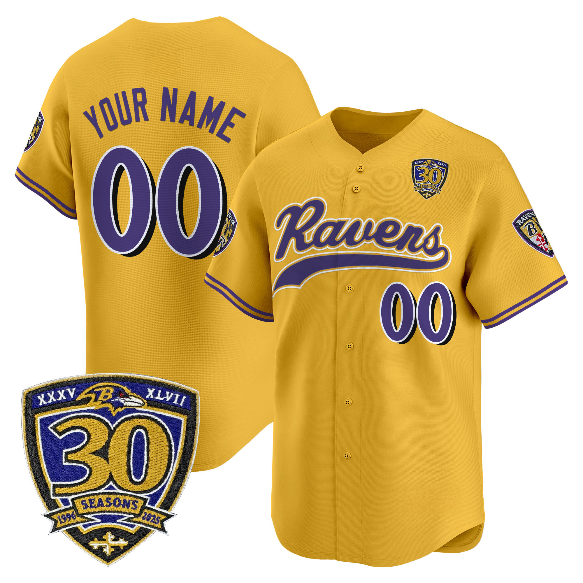 Baltimore Ravens 2025 Vapor Baseball Custom Jersey - 30th Anniversary Patch - All Stitched - Image 4