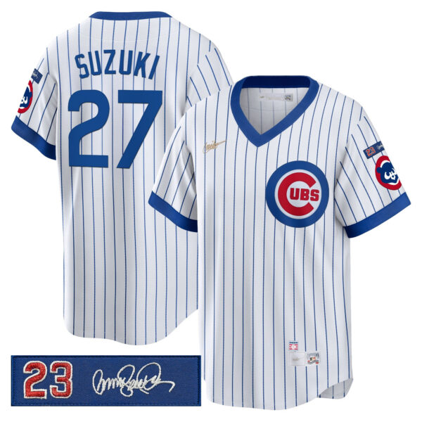 Men's Chicago Cubs 'Ryne Sandberg Tribute Patch' Cooperstown Jersey - All Stitched - Image 19