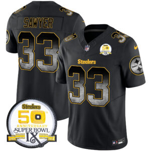 Men's Steelers Arch Smoke 50th Anniversary Of Super Bowl IX Patch Vapor Limited Jersey - All Stitched