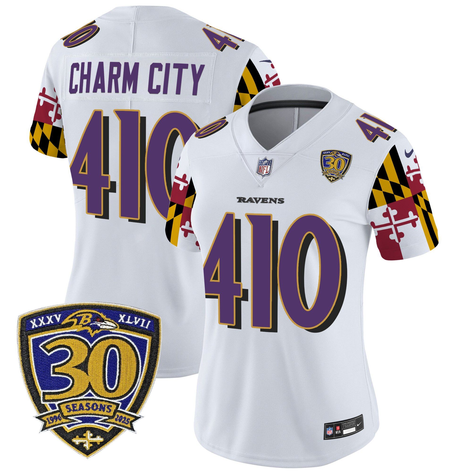 Women's Baltimore Ravens 'Maryland Flag Edition' Vapor Limited Jersey - 30th Anniversary Patch - All Stitched - Image 3