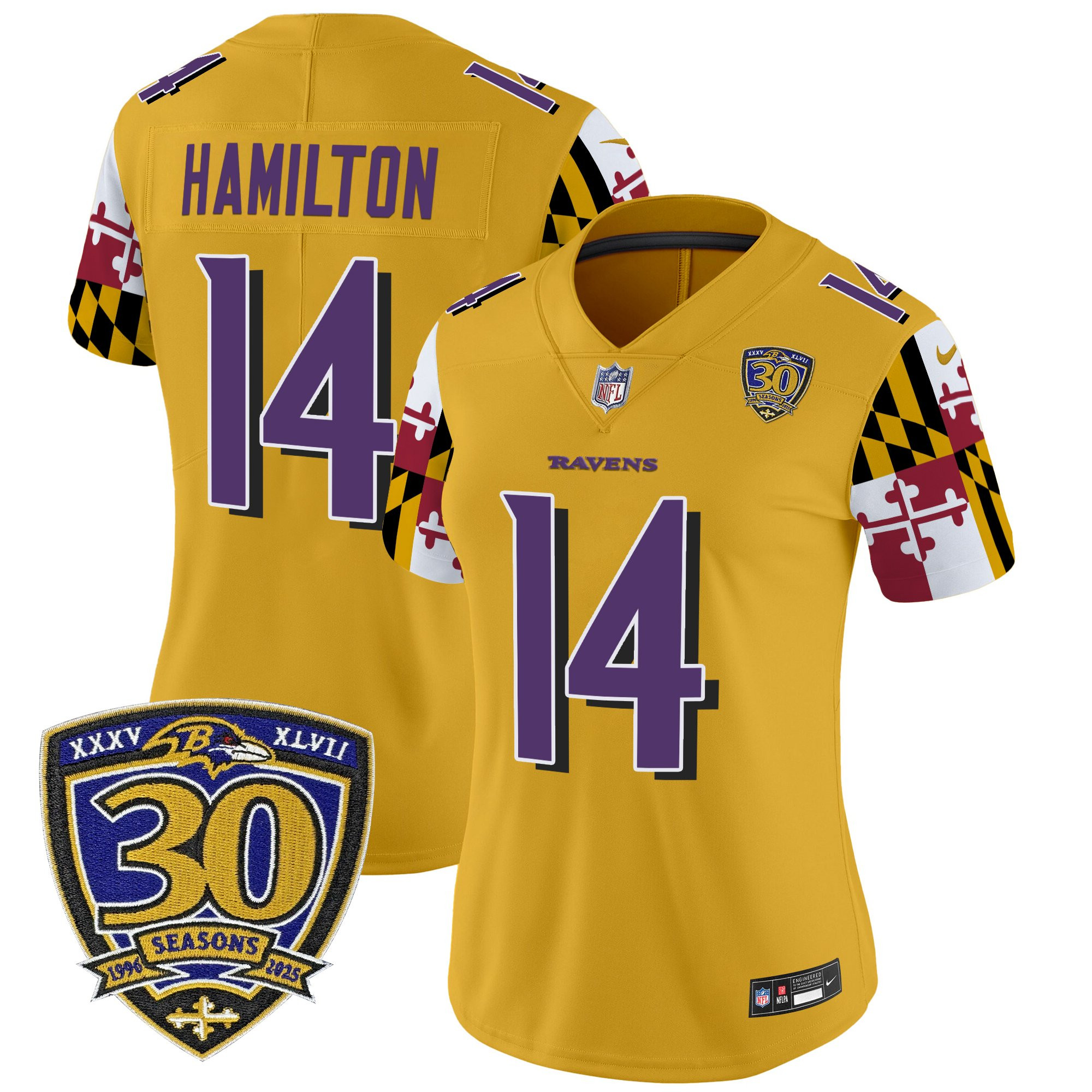 Women's Baltimore Ravens 'Maryland Flag Edition' Vapor Limited Jersey - 30th Anniversary Patch - All Stitched - Image 32