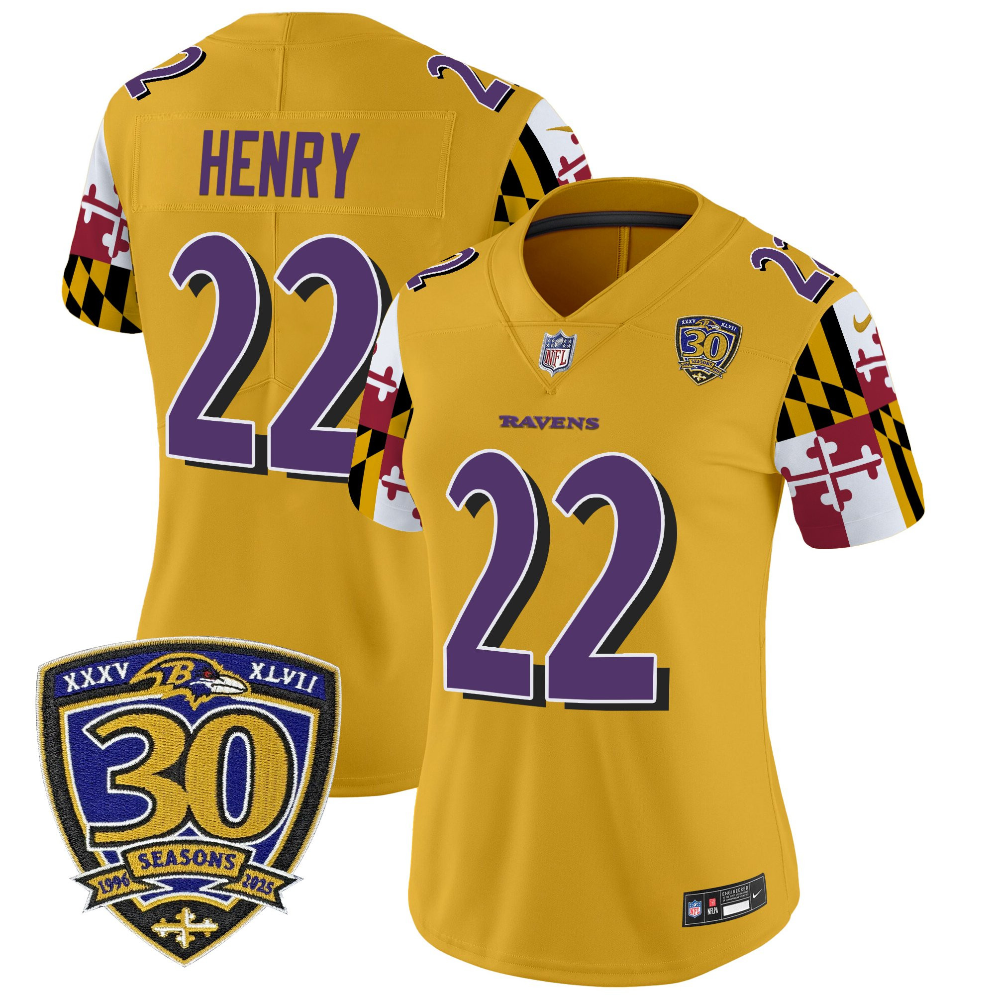 Women's Baltimore Ravens 'Maryland Flag Edition' Vapor Limited Jersey - 30th Anniversary Patch - All Stitched - Image 28