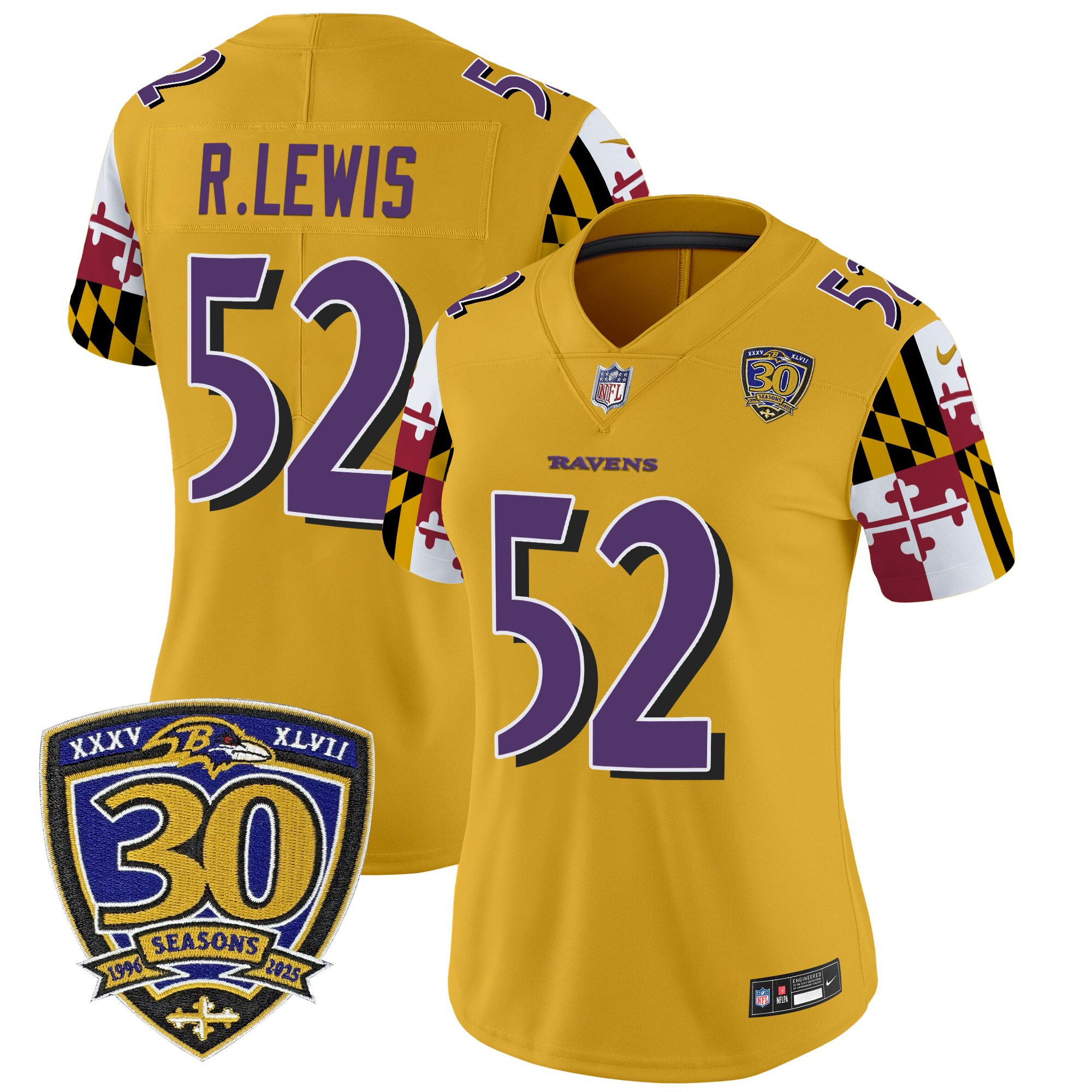 Women's Baltimore Ravens 'Maryland Flag Edition' Vapor Limited Jersey - 30th Anniversary Patch - All Stitched - Image 34