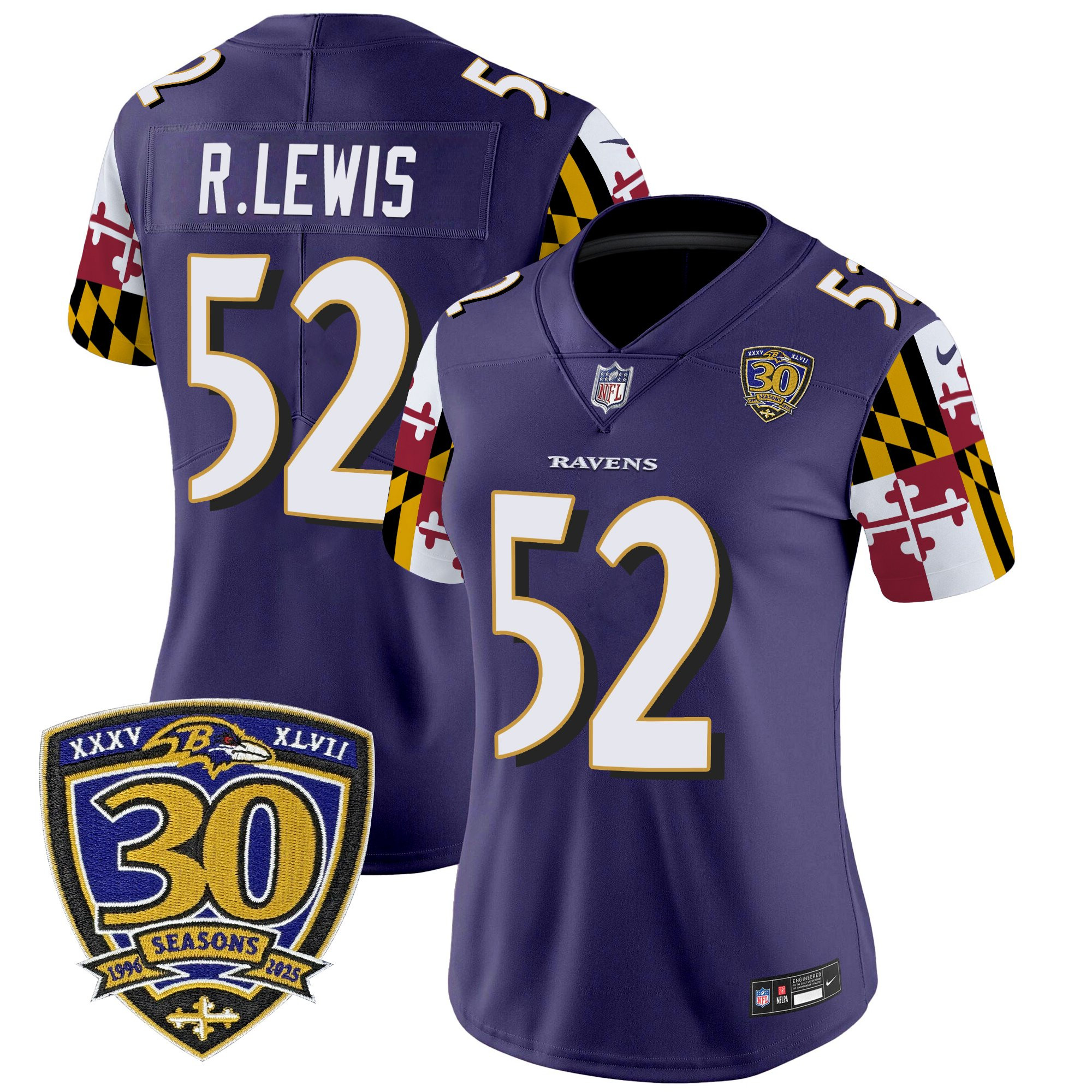 Women's Baltimore Ravens 'Maryland Flag Edition' Vapor Limited Jersey - 30th Anniversary Patch - All Stitched - Image 16