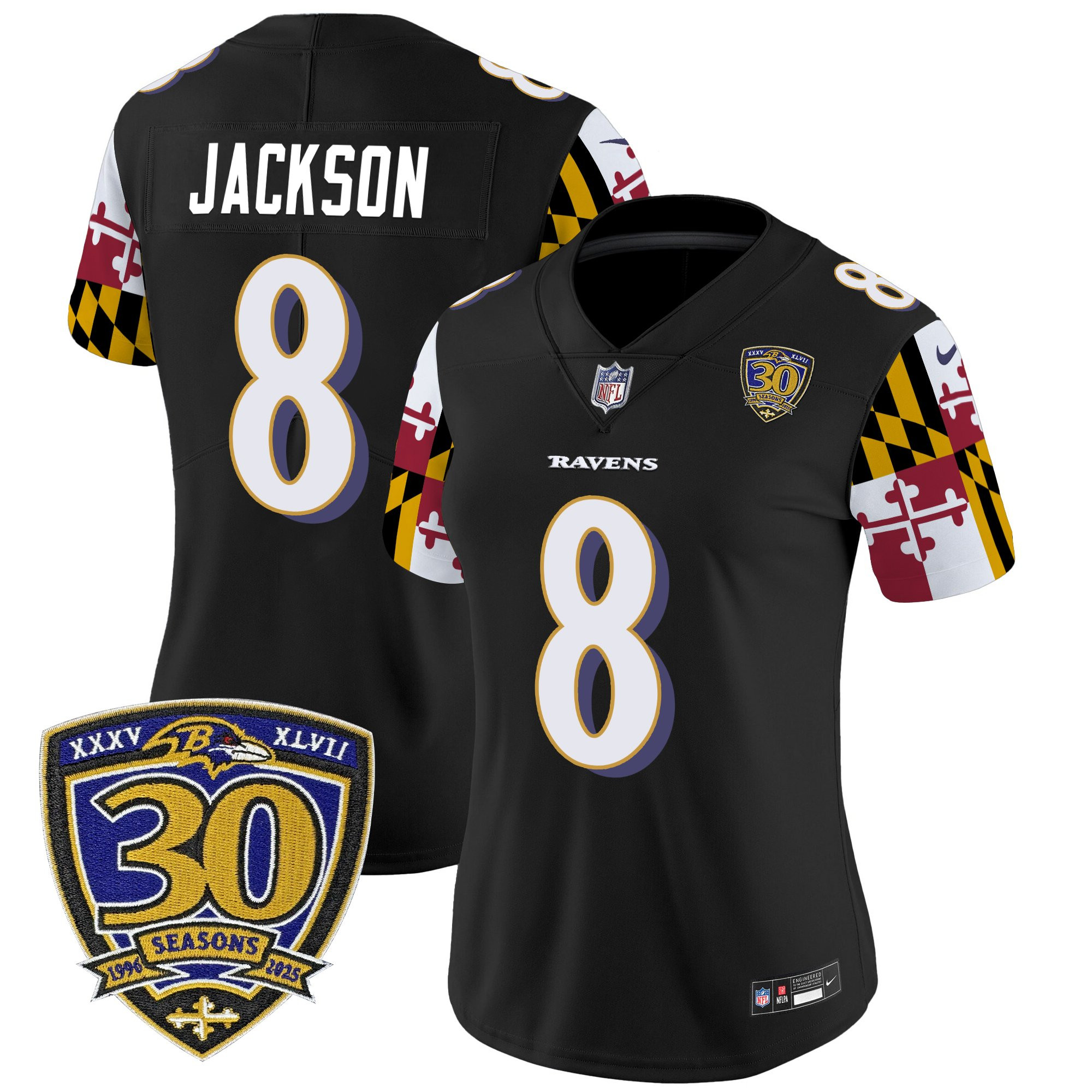 Women's Baltimore Ravens 'Maryland Flag Edition' Vapor Limited Jersey - 30th Anniversary Patch - All Stitched - Image 21