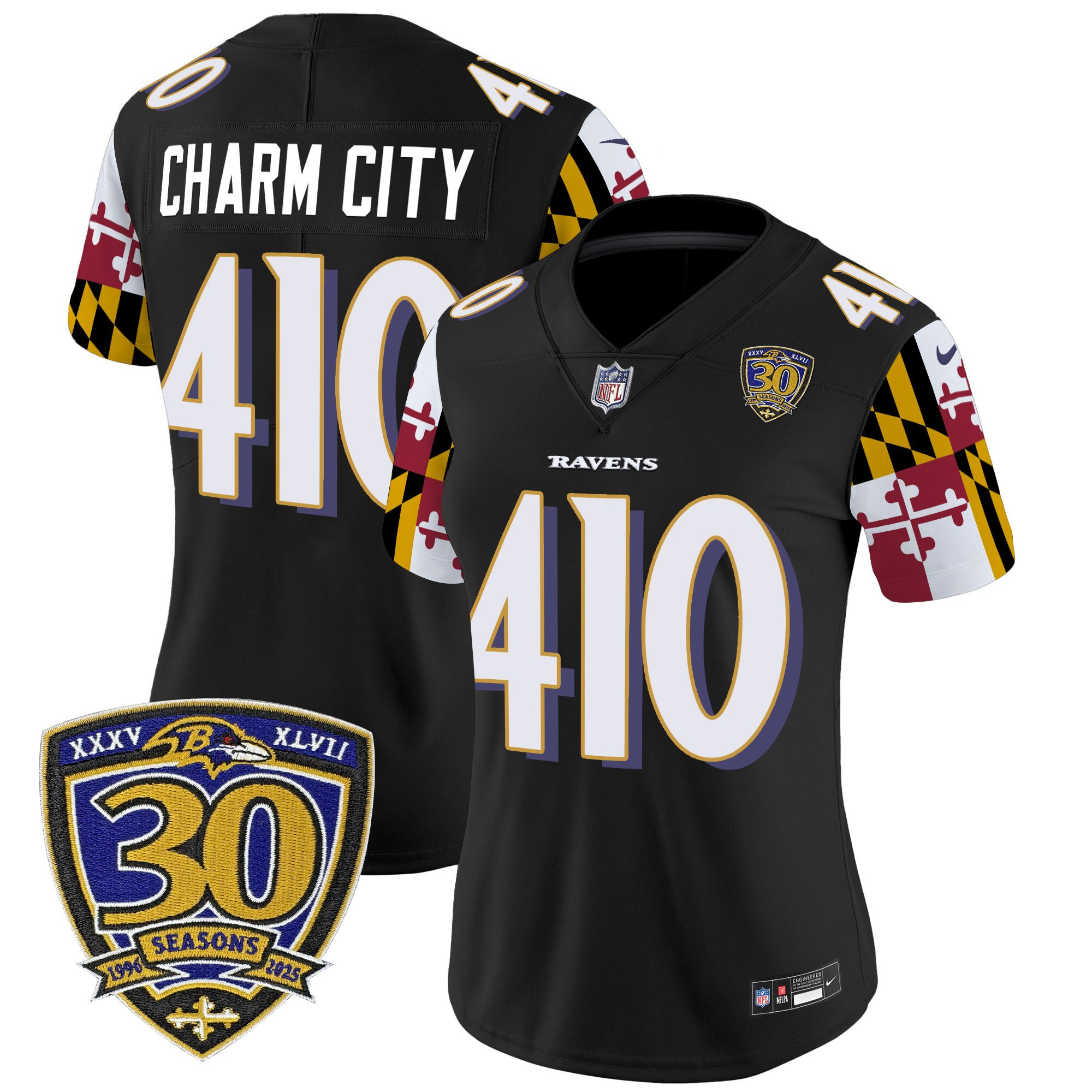 Women's Baltimore Ravens 'Maryland Flag Edition' Vapor Limited Jersey - 30th Anniversary Patch - All Stitched - Image 20