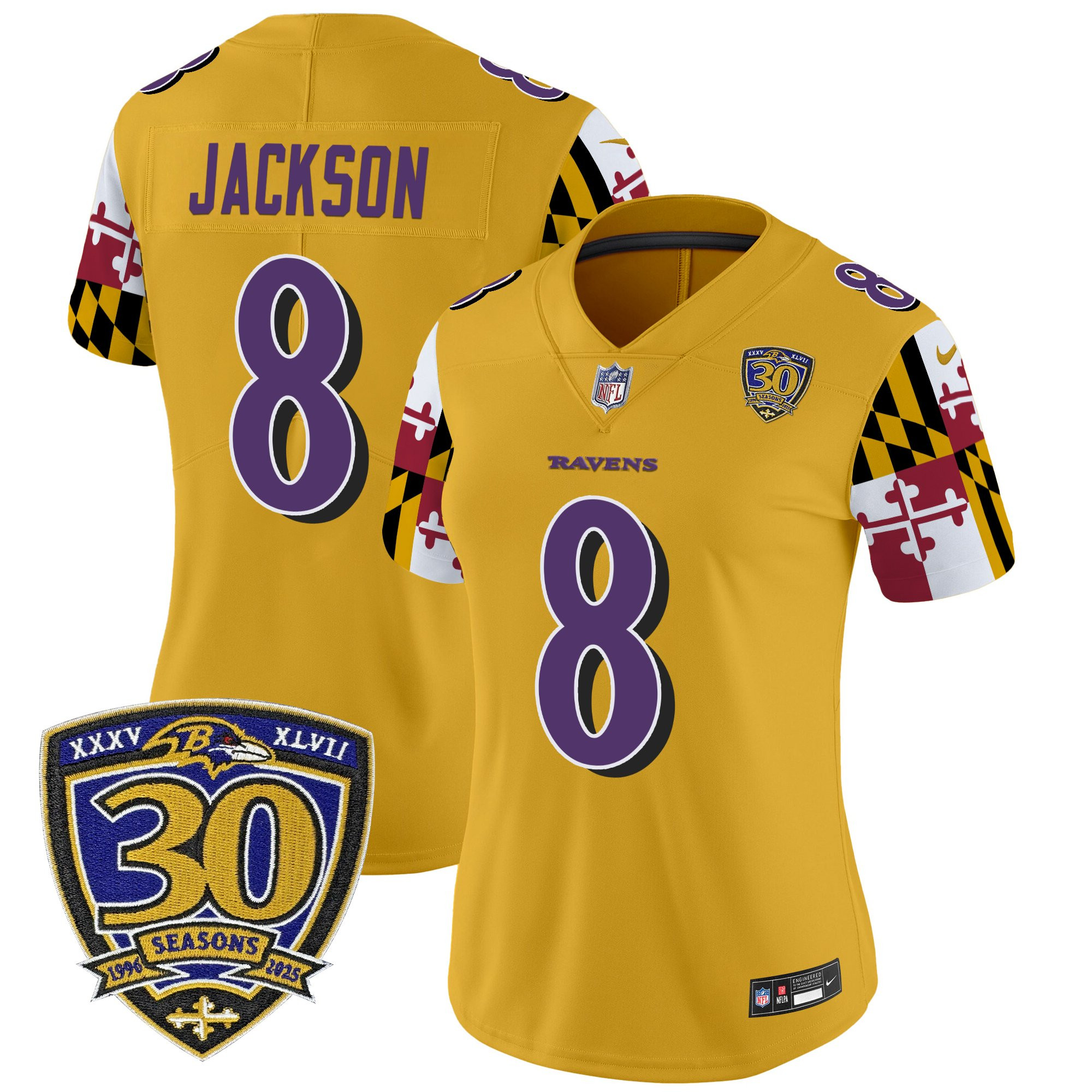 Women's Baltimore Ravens 'Maryland Flag Edition' Vapor Limited Jersey - 30th Anniversary Patch - All Stitched - Image 30