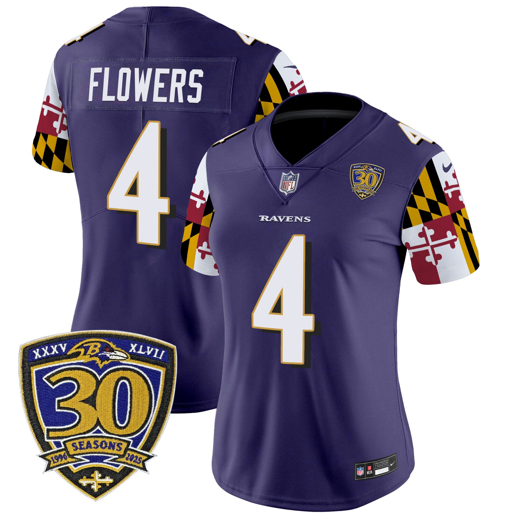 Women's Baltimore Ravens 'Maryland Flag Edition' Vapor Limited Jersey - 30th Anniversary Patch - All Stitched - Image 17