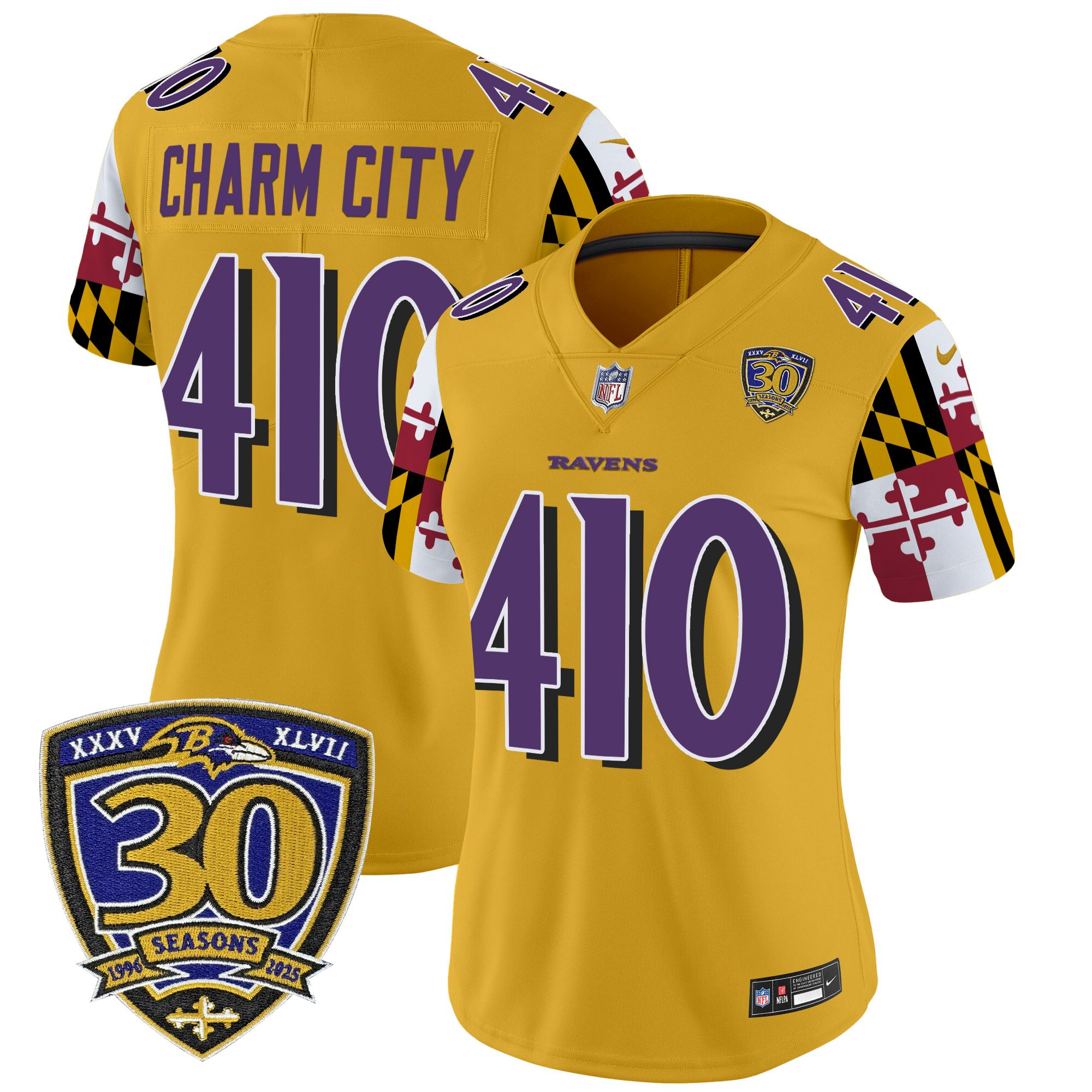 Women's Baltimore Ravens 'Maryland Flag Edition' Vapor Limited Jersey - 30th Anniversary Patch - All Stitched - Image 29