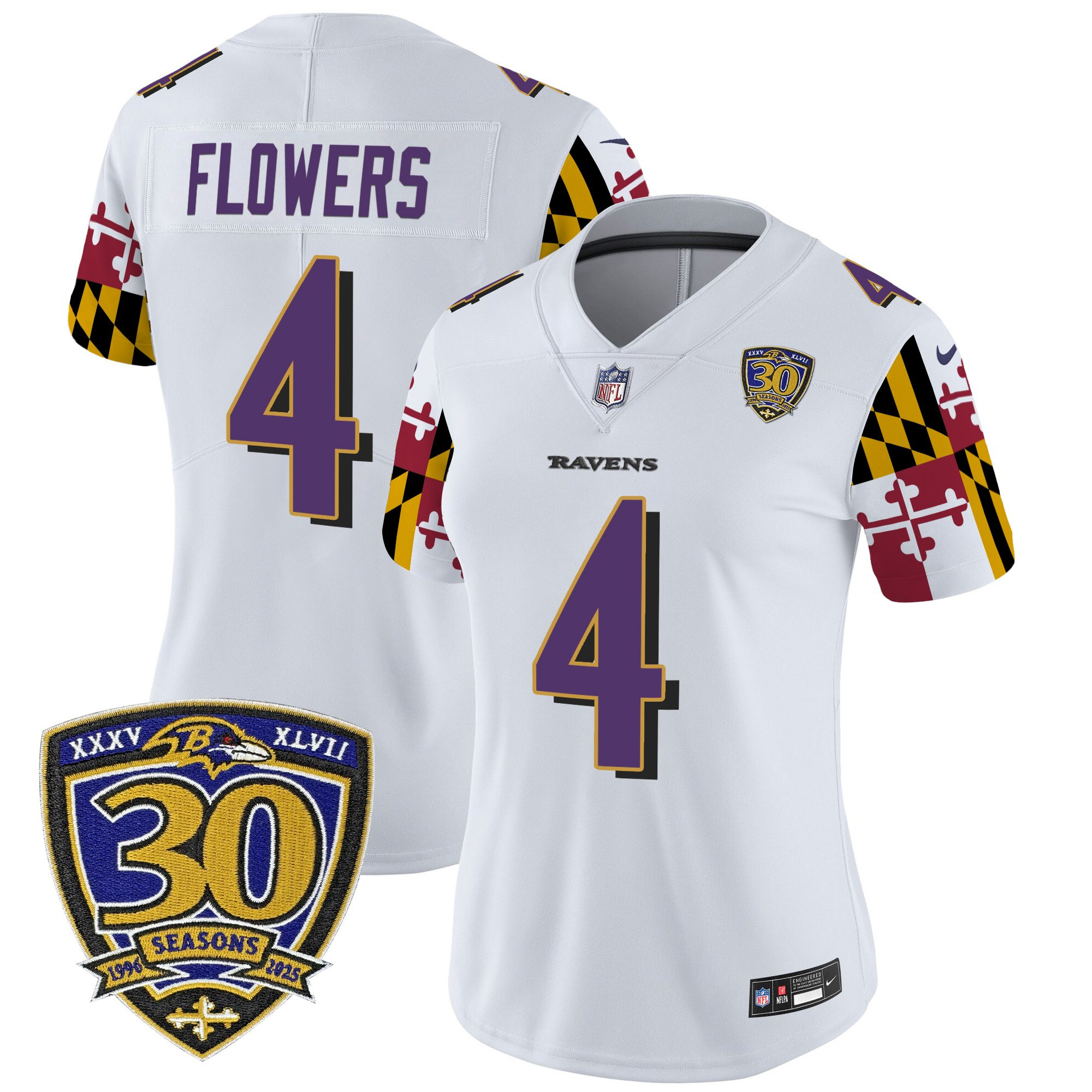 Women's Baltimore Ravens 'Maryland Flag Edition' Vapor Limited Jersey - 30th Anniversary Patch - All Stitched - Image 8