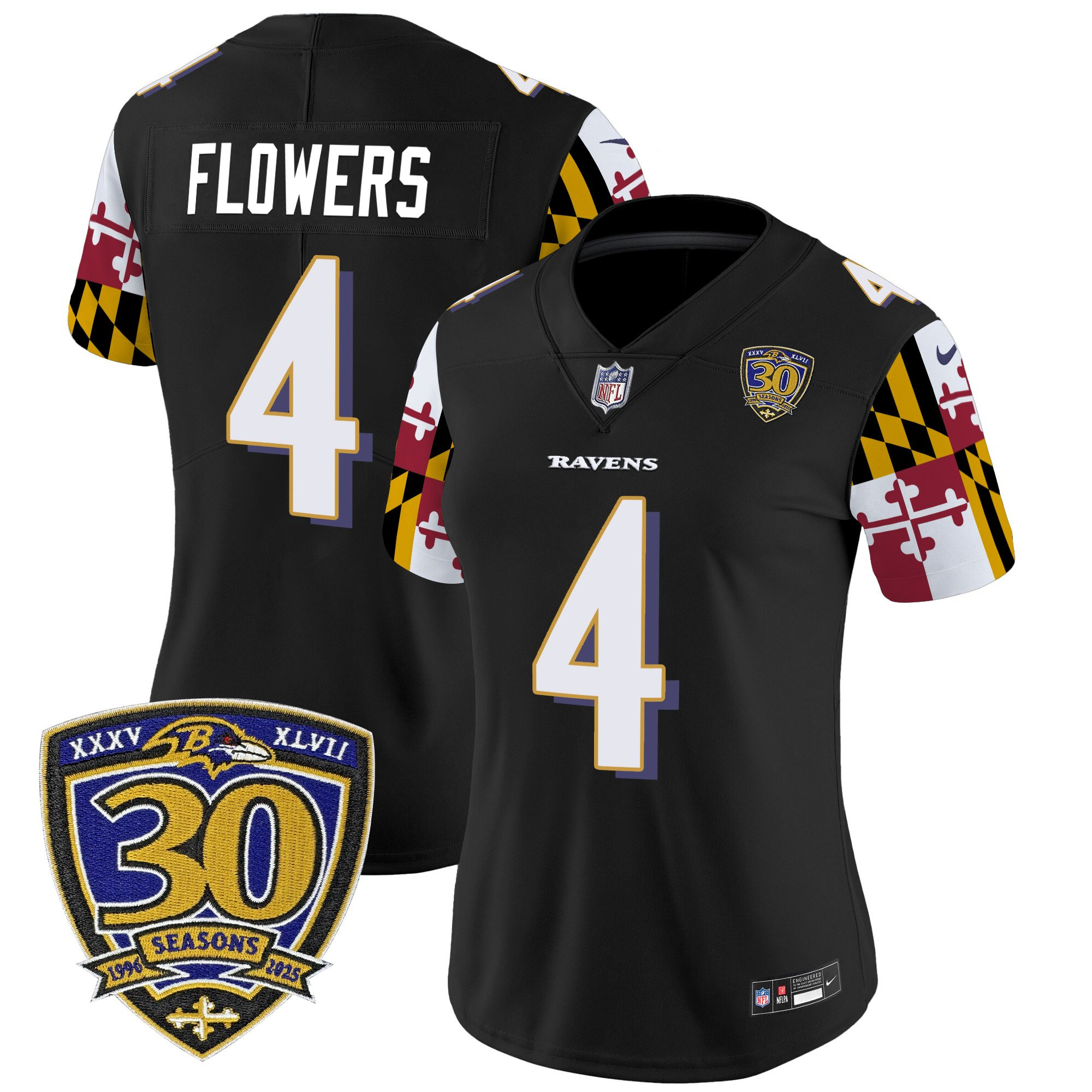 Women's Baltimore Ravens 'Maryland Flag Edition' Vapor Limited Jersey - 30th Anniversary Patch - All Stitched - Image 26