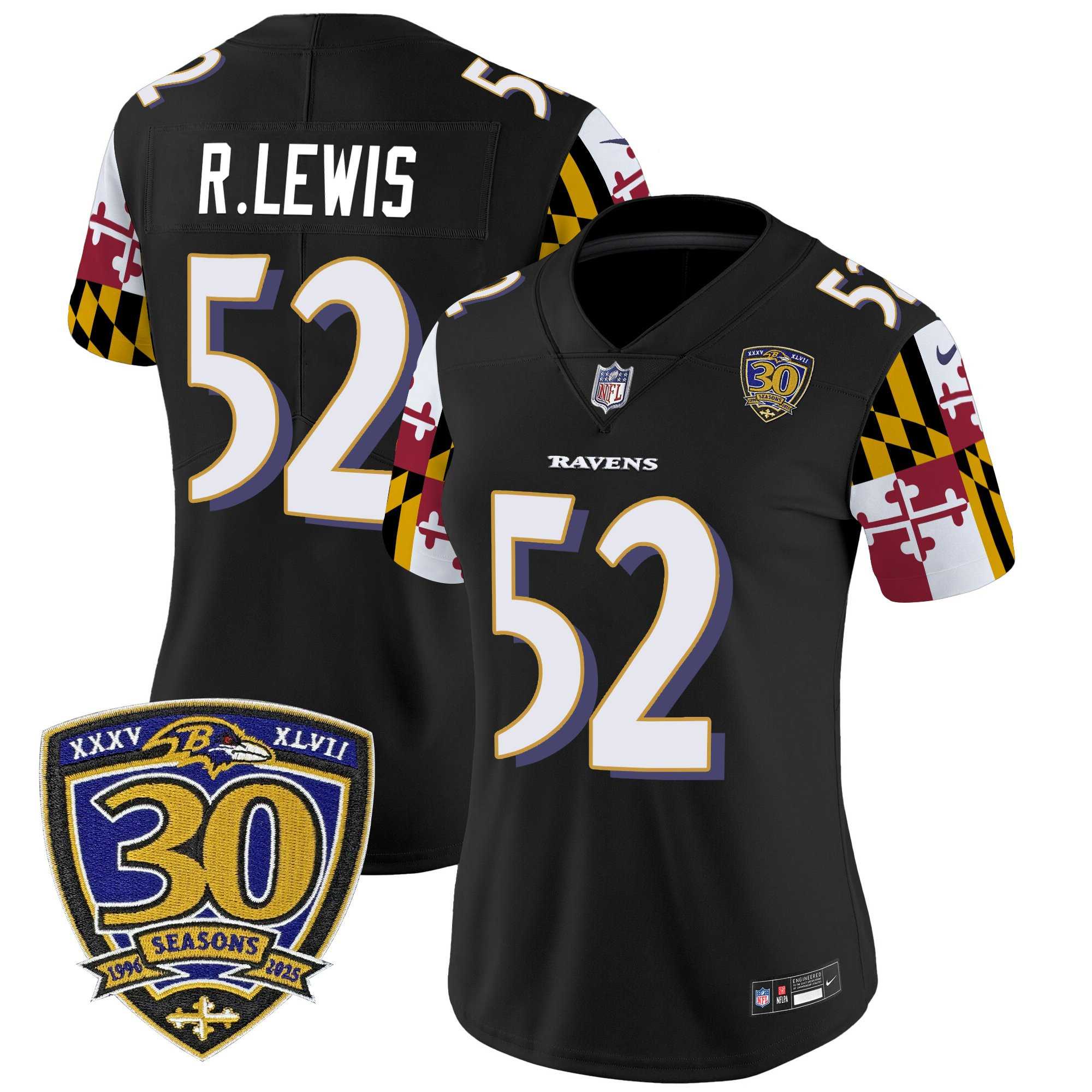 Women's Baltimore Ravens 'Maryland Flag Edition' Vapor Limited Jersey - 30th Anniversary Patch - All Stitched - Image 25