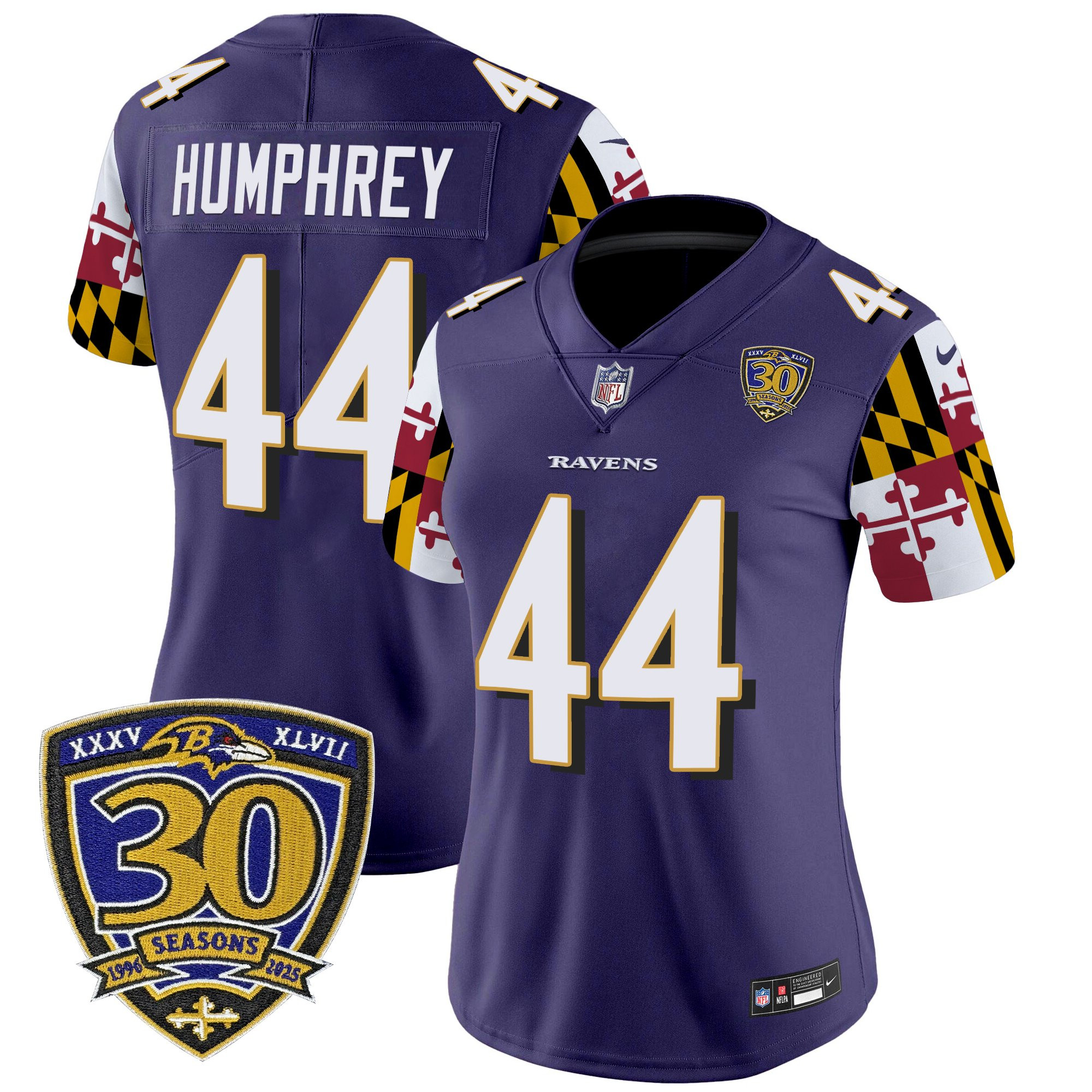 Women's Baltimore Ravens 'Maryland Flag Edition' Vapor Limited Jersey - 30th Anniversary Patch - All Stitched - Image 15