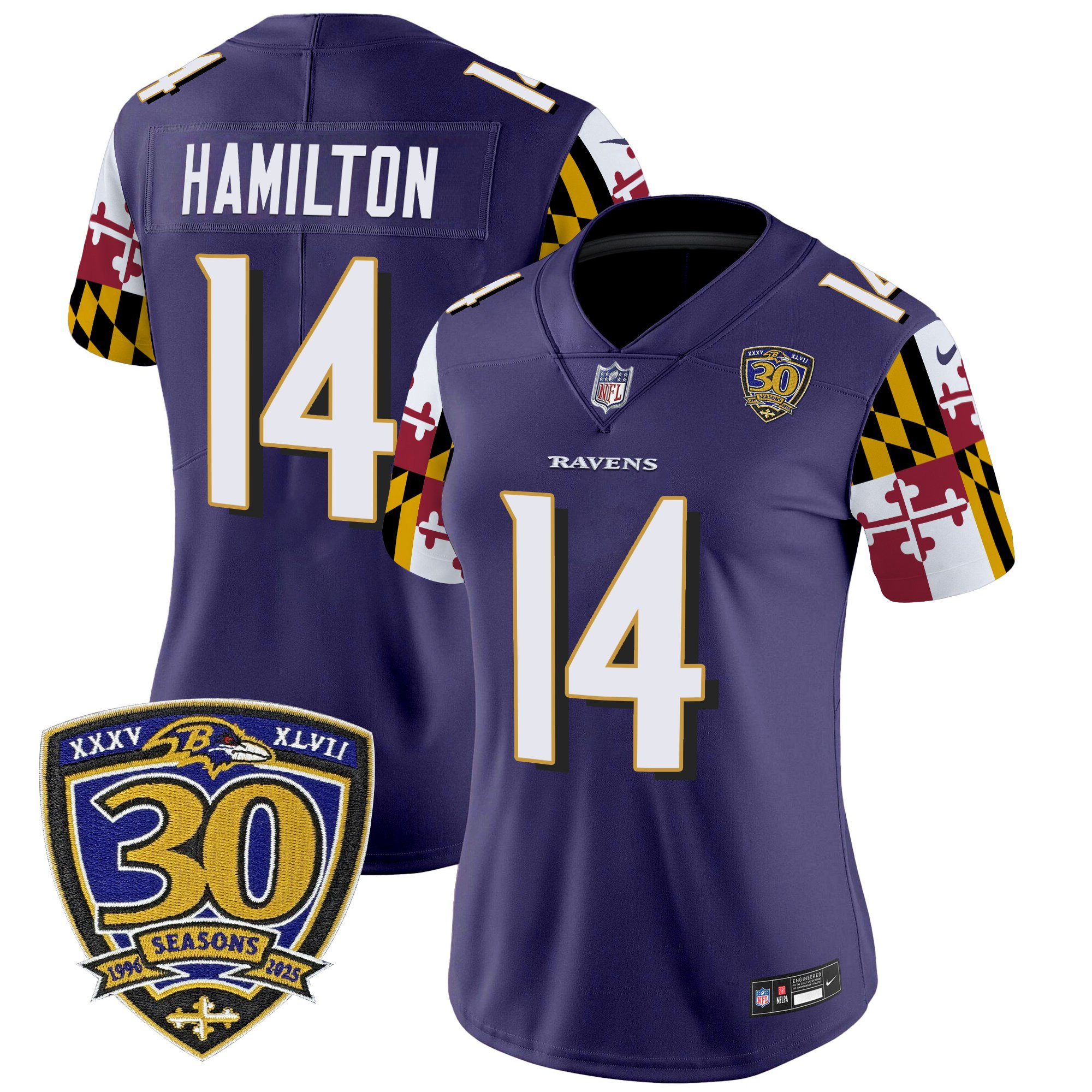 Women's Baltimore Ravens 'Maryland Flag Edition' Vapor Limited Jersey - 30th Anniversary Patch - All Stitched - Image 14