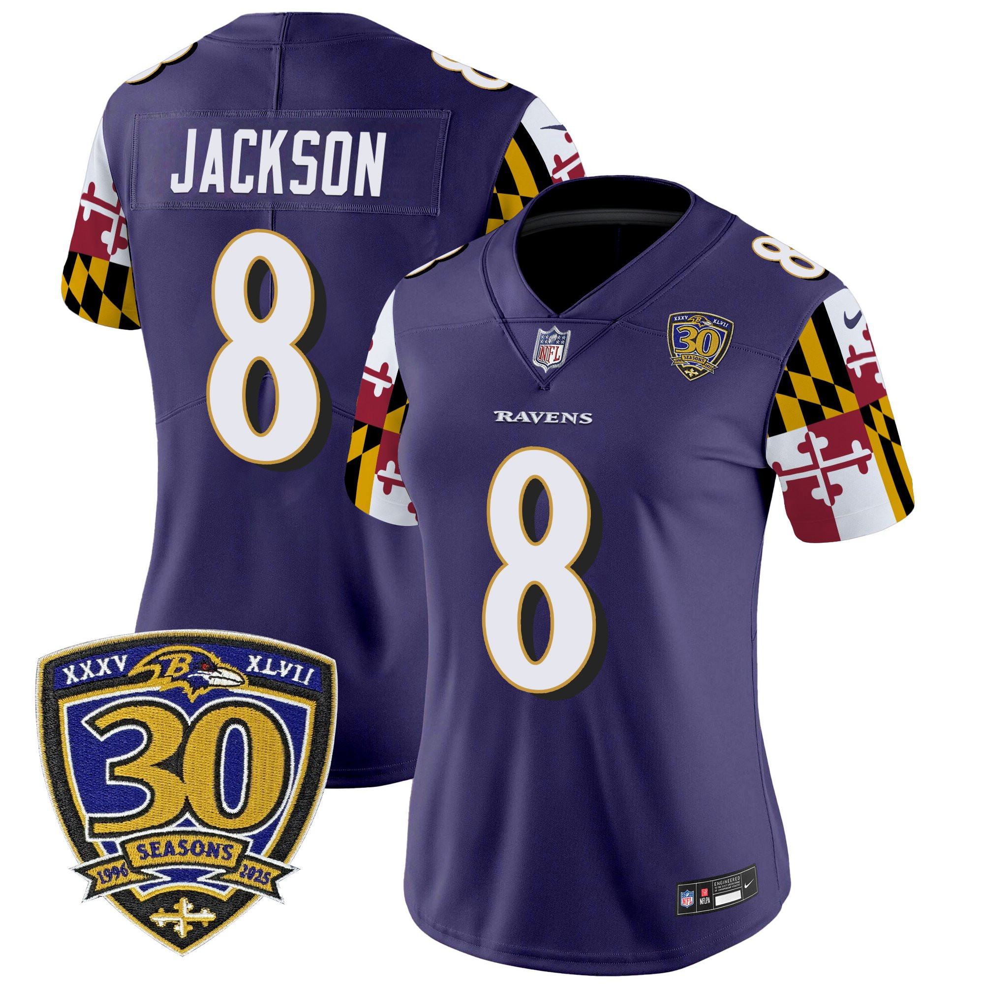 Women's Baltimore Ravens 'Maryland Flag Edition' Vapor Limited Jersey - 30th Anniversary Patch - All Stitched - Image 12