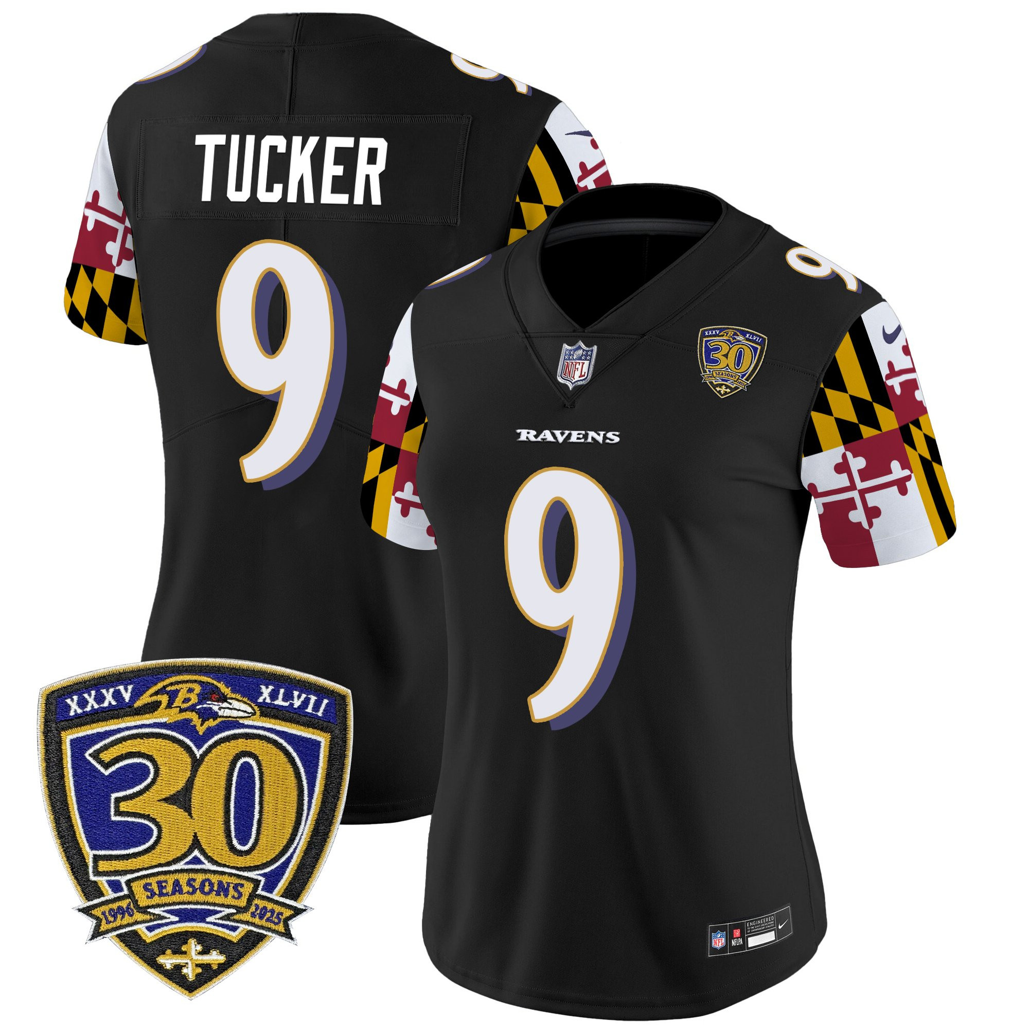 Women's Baltimore Ravens 'Maryland Flag Edition' Vapor Limited Jersey - 30th Anniversary Patch - All Stitched - Image 22