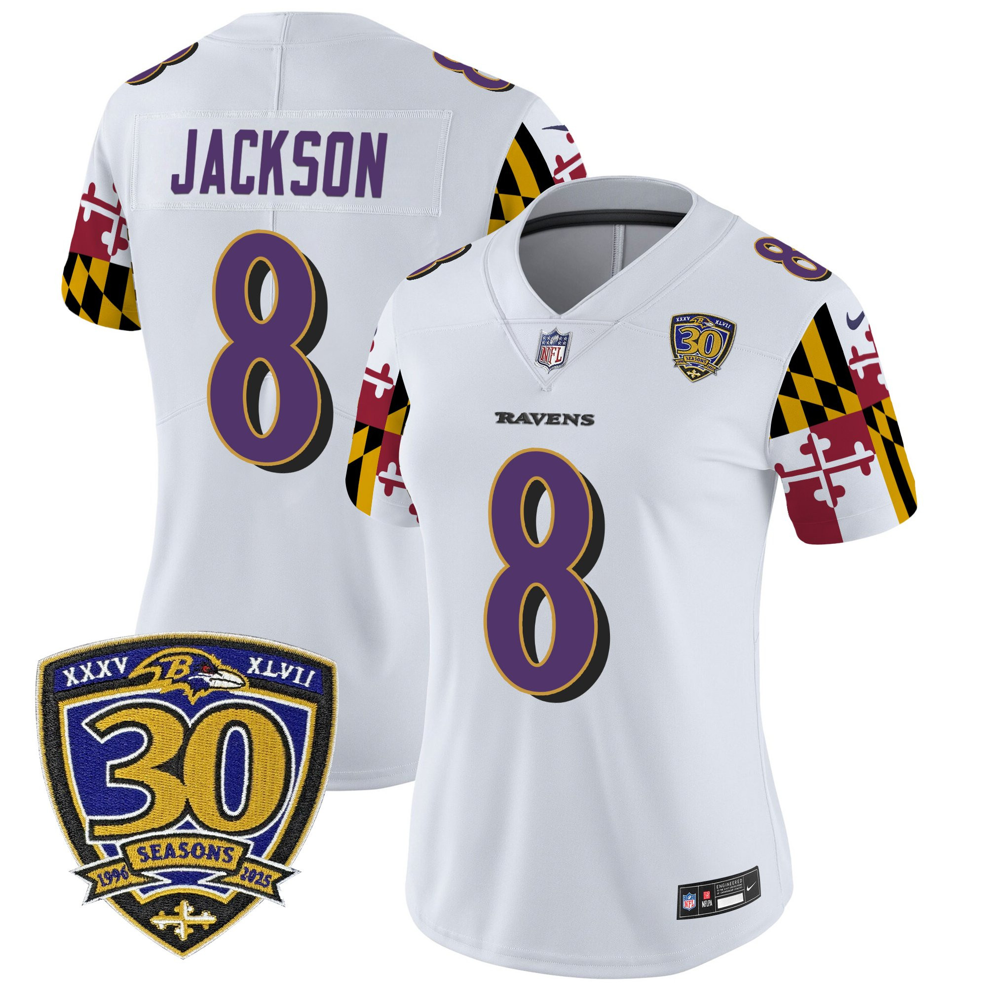 Women's Baltimore Ravens 'Maryland Flag Edition' Vapor Limited Jersey - 30th Anniversary Patch - All Stitched - Image 4
