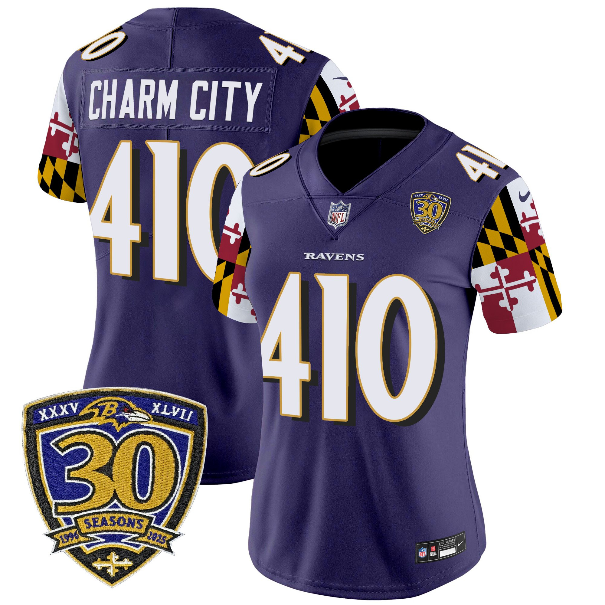 Women's Baltimore Ravens 'Maryland Flag Edition' Vapor Limited Jersey - 30th Anniversary Patch - All Stitched - Image 11