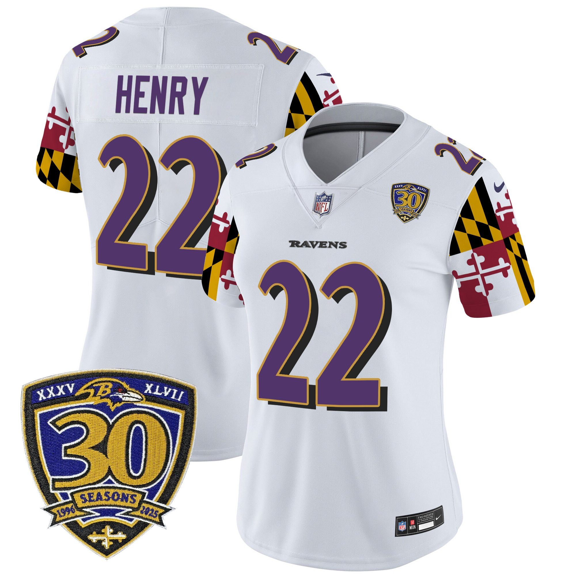 Women's Baltimore Ravens 'Maryland Flag Edition' Vapor Limited Jersey - 30th Anniversary Patch - All Stitched - Image 2