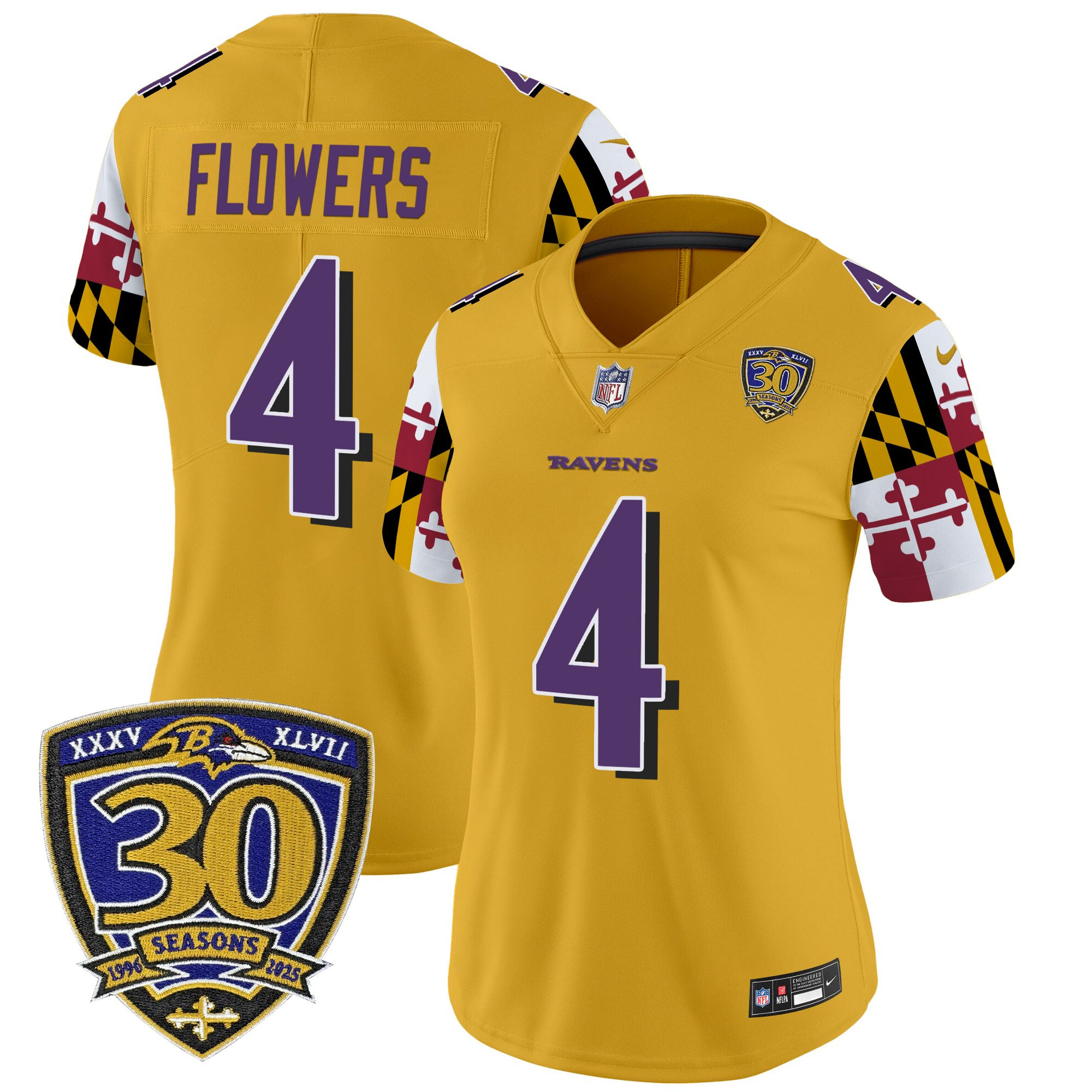 Women's Baltimore Ravens 'Maryland Flag Edition' Vapor Limited Jersey - 30th Anniversary Patch - All Stitched - Image 35