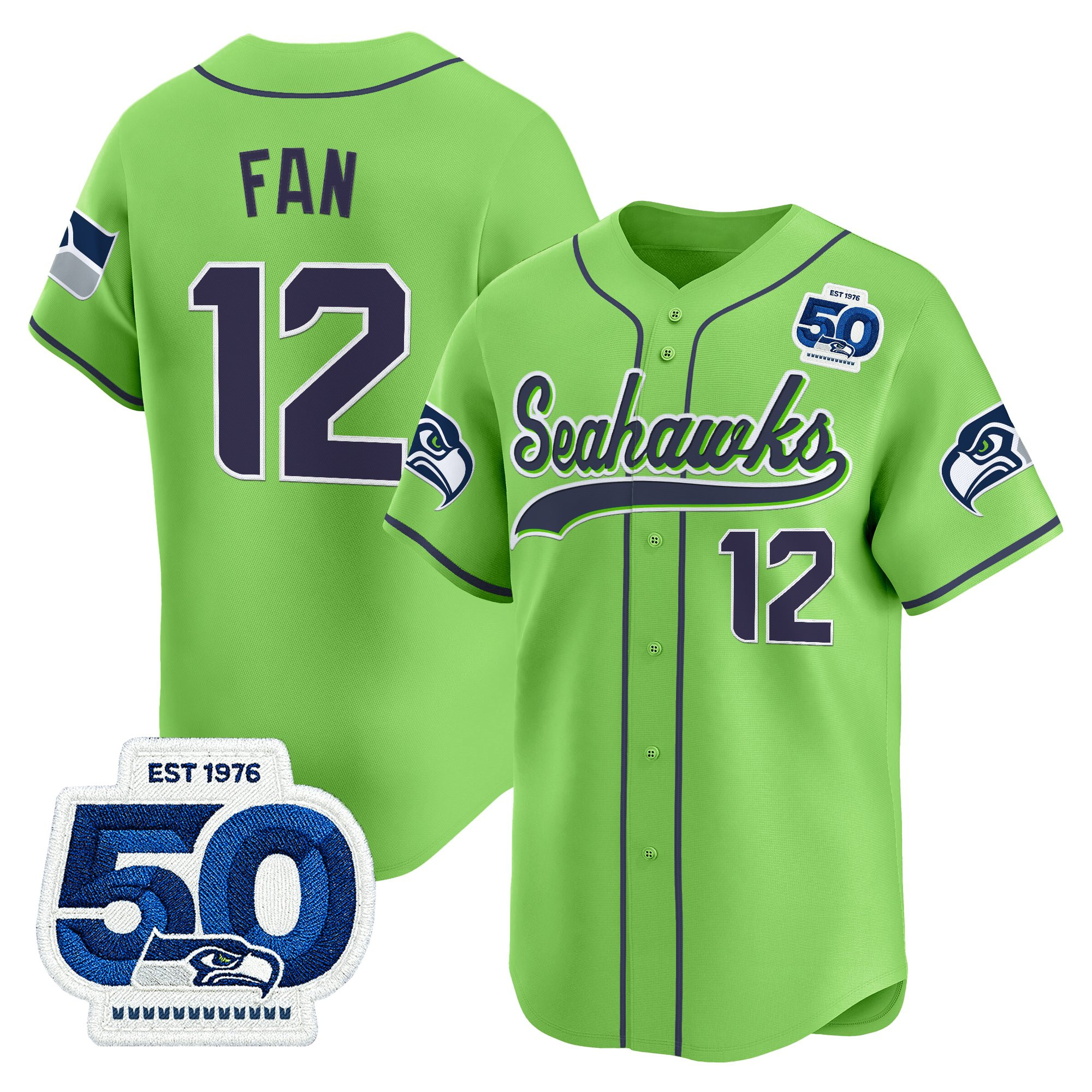 Men's Seattle Seahawks 50th Anniversary Vapor Baseball Jersey - All Stitched - Image 35