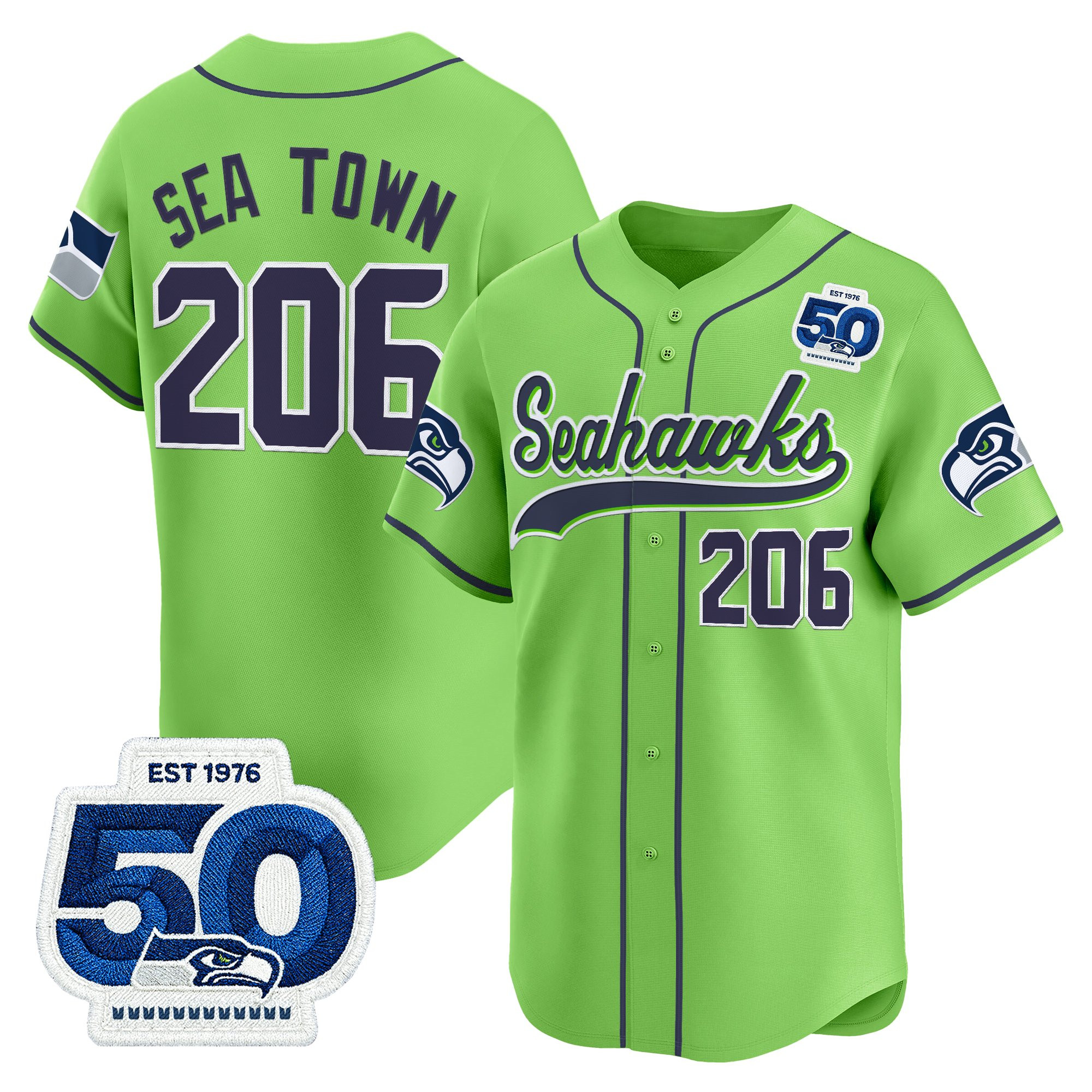 Men's Seattle Seahawks 50th Anniversary Vapor Baseball Jersey - All Stitched - Image 29