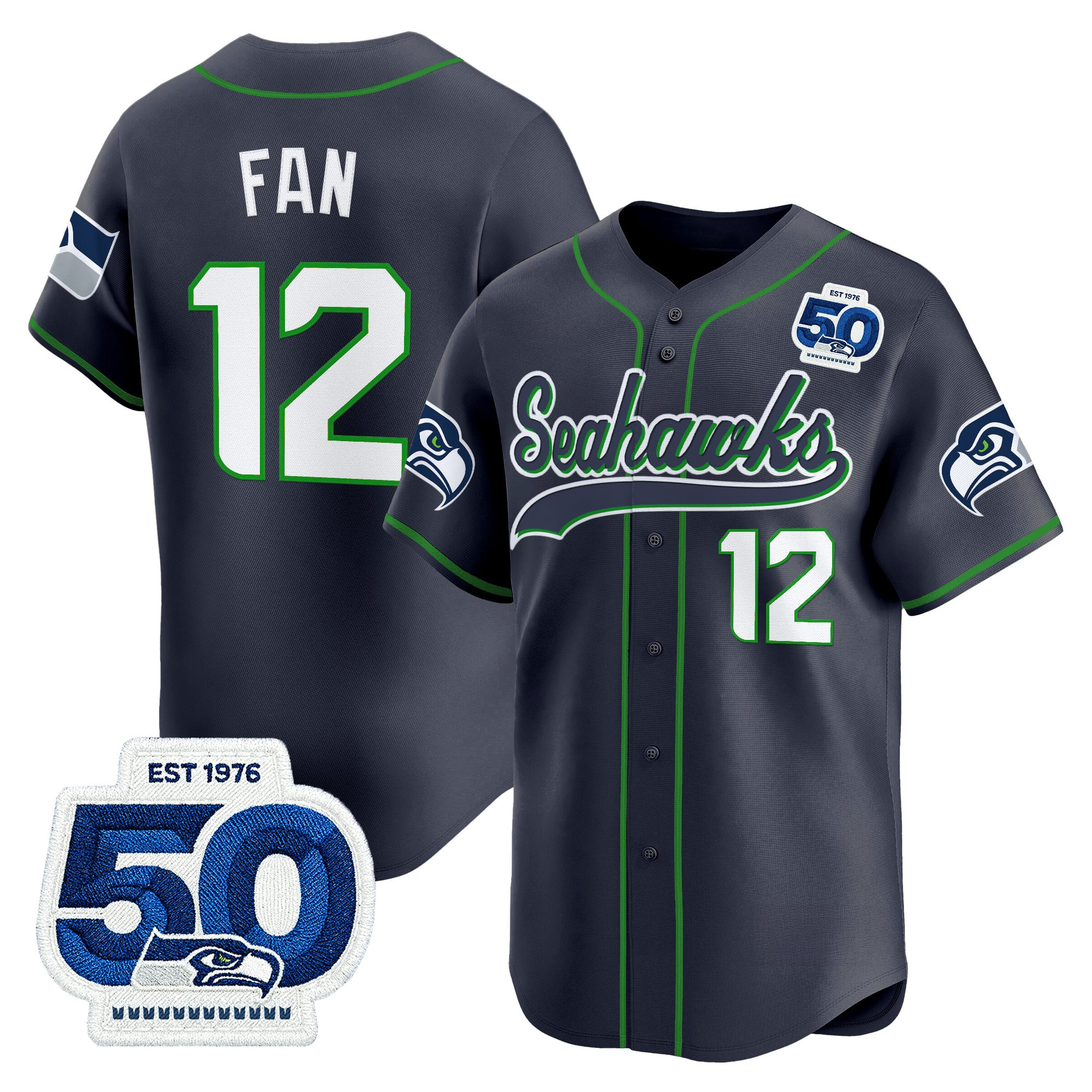 Men's Seattle Seahawks 50th Anniversary Vapor Baseball Jersey - All Stitched - Image 26