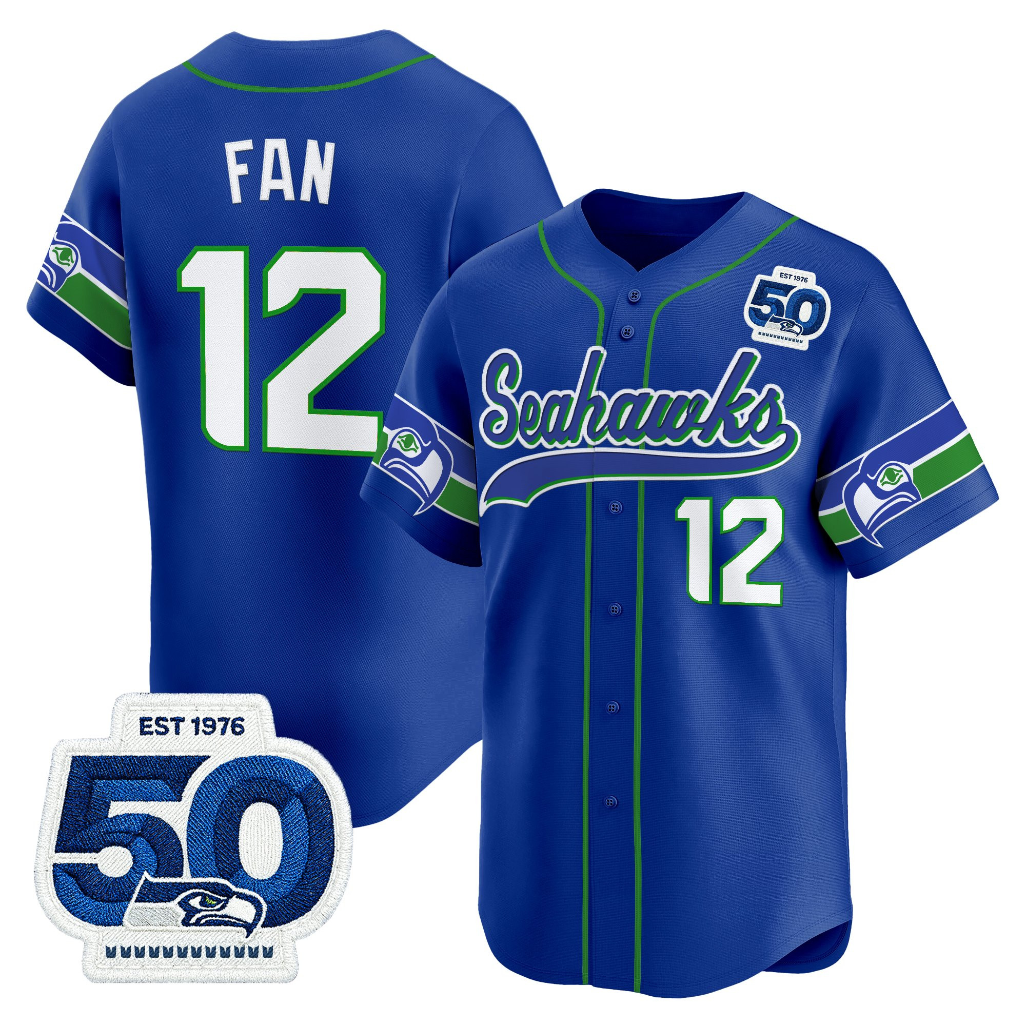Men's Seattle Seahawks 50th Anniversary Vapor Baseball Jersey - All Stitched - Image 8