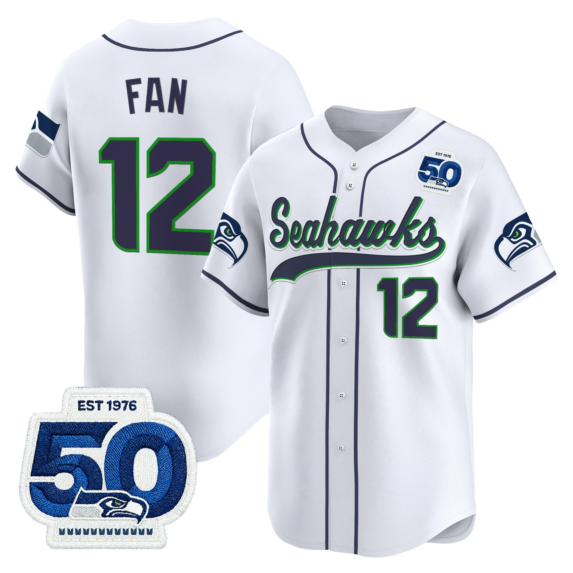 Men's Seattle Seahawks 50th Anniversary Vapor Baseball Jersey - All Stitched - Image 17