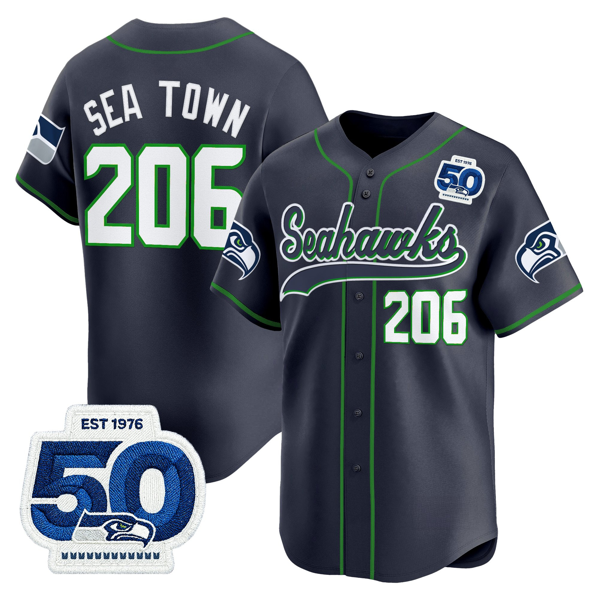 Men's Seattle Seahawks 50th Anniversary Vapor Baseball Jersey - All Stitched - Image 20