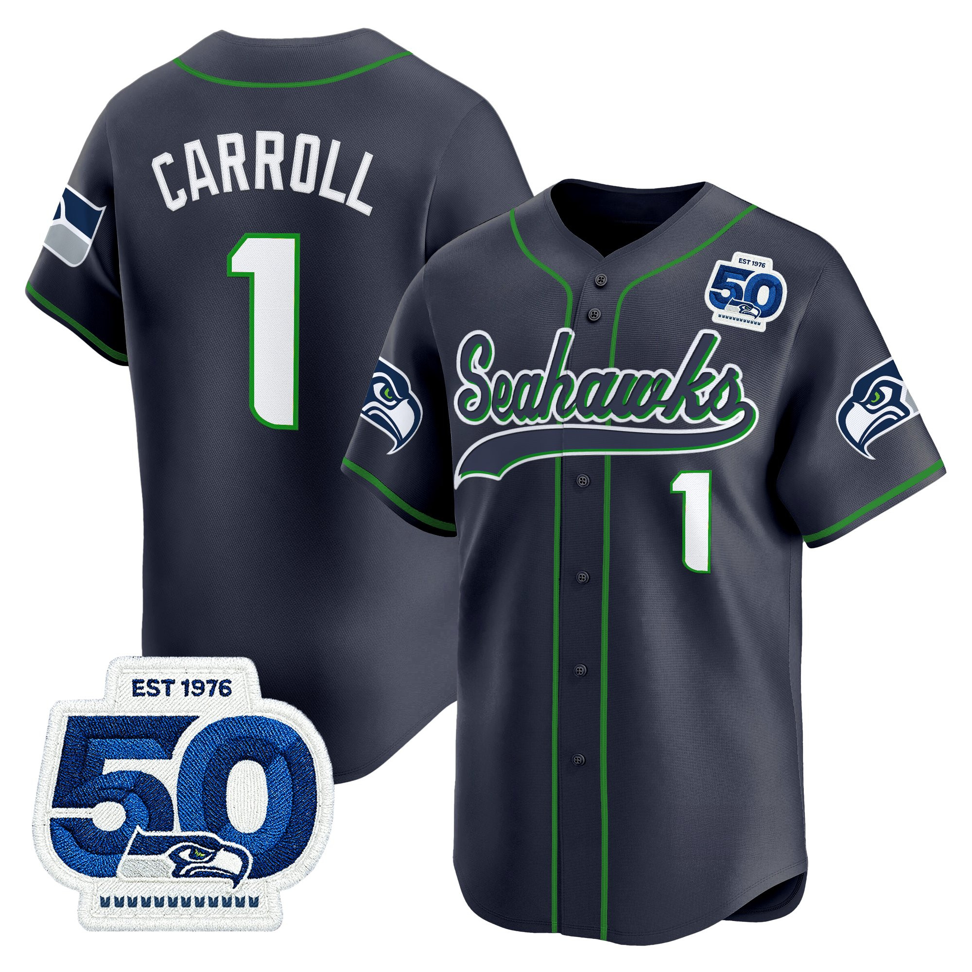Men's Seattle Seahawks 50th Anniversary Vapor Baseball Jersey - All Stitched - Image 21