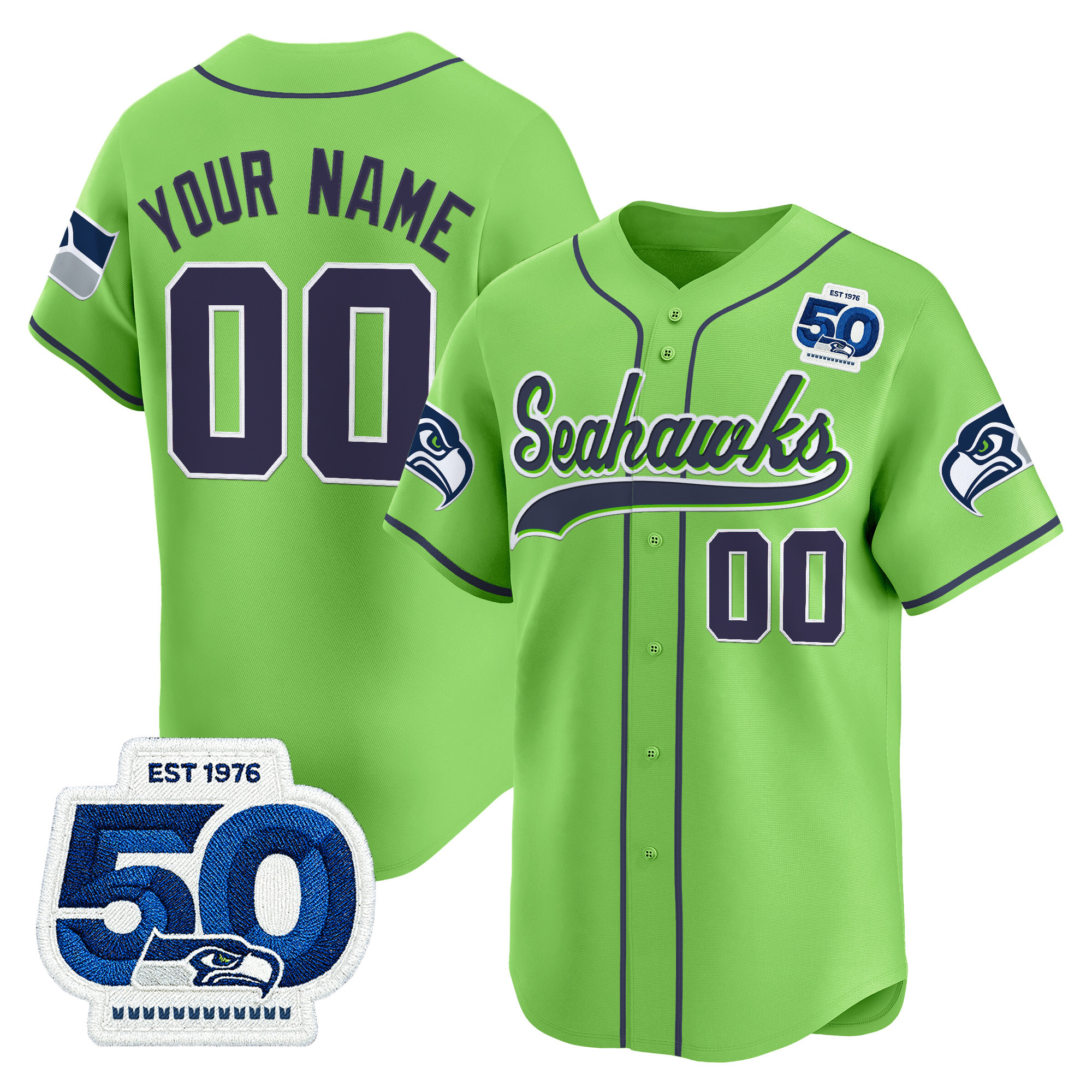 Seattle Seahawks 50th Anniversary Vapor Baseball Custom Jersey - All Stitched - Image 4