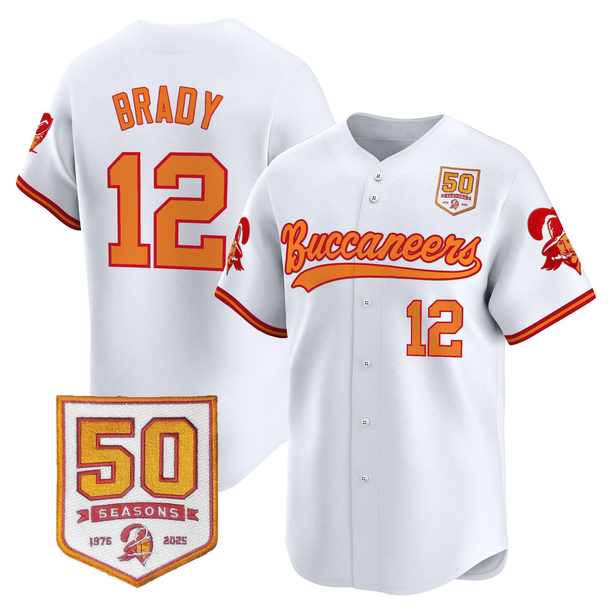 Men's Tampa Bay Buccaneers 50th Season Patch Vapor Baseball Jersey - All Stitched - Image 6
