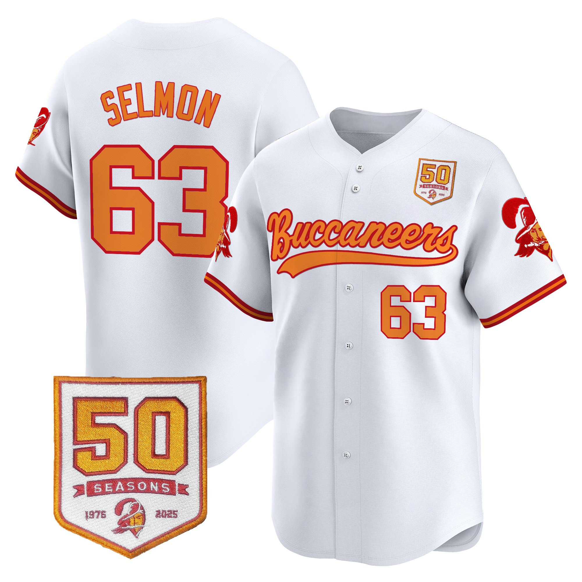 Men's Tampa Bay Buccaneers 50th Season Patch Vapor Baseball Jersey - All Stitched - Image 10