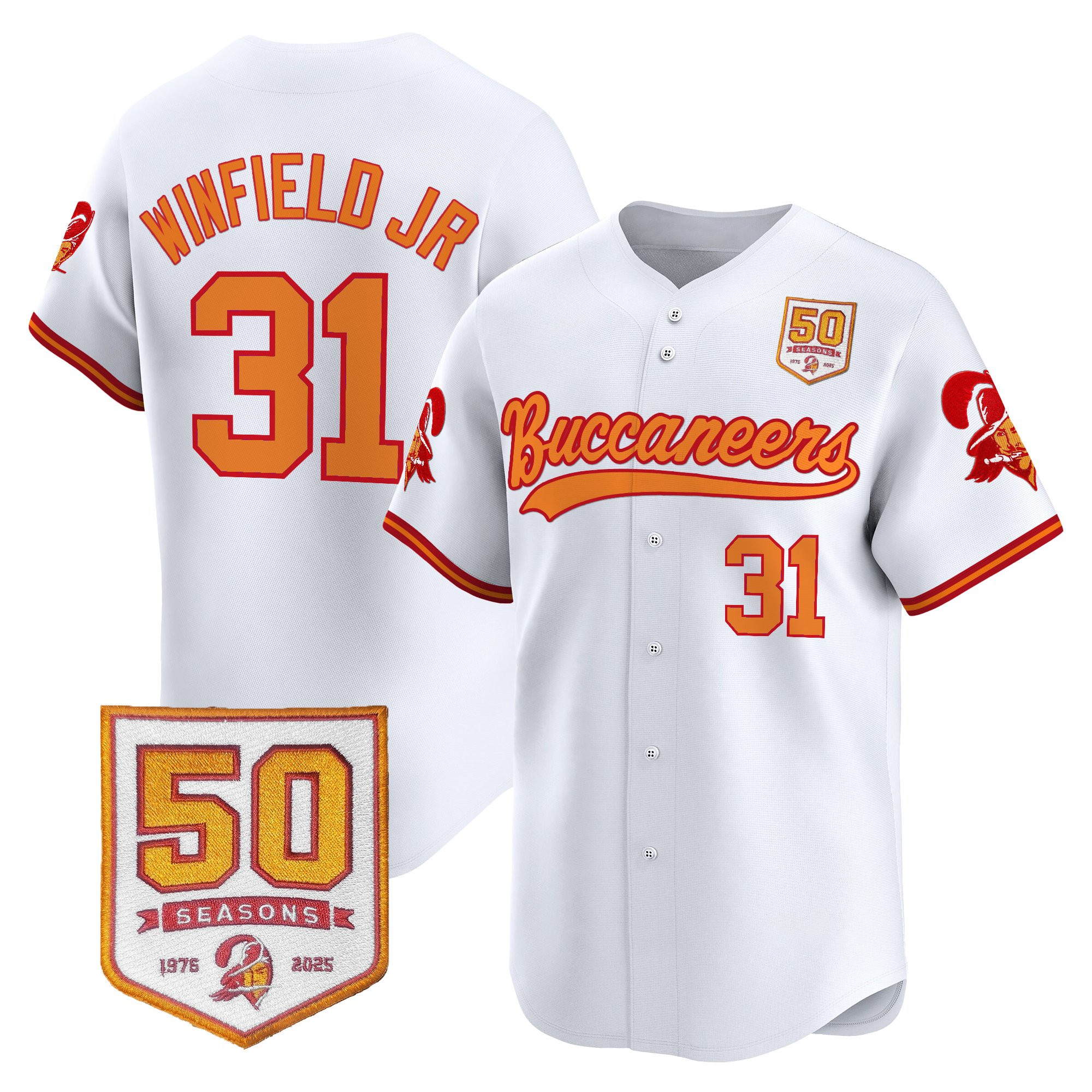 Men's Tampa Bay Buccaneers 50th Season Patch Vapor Baseball Jersey - All Stitched - Image 9
