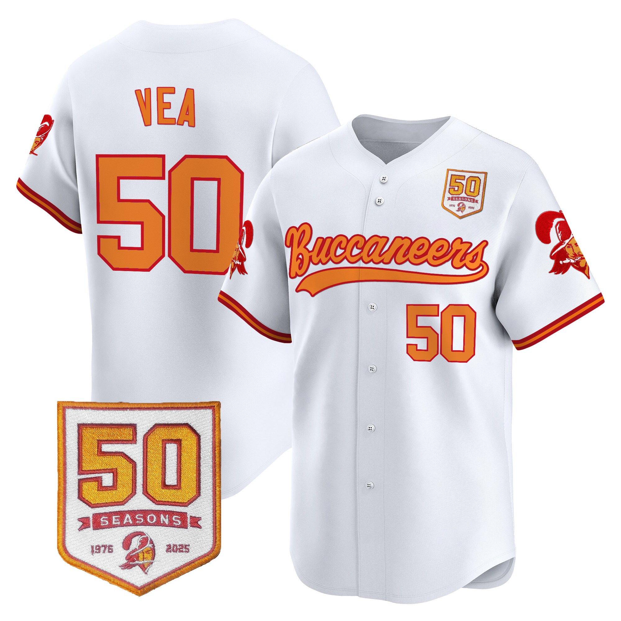 Men's Tampa Bay Buccaneers 50th Season Patch Vapor Baseball Jersey - All Stitched - Image 8