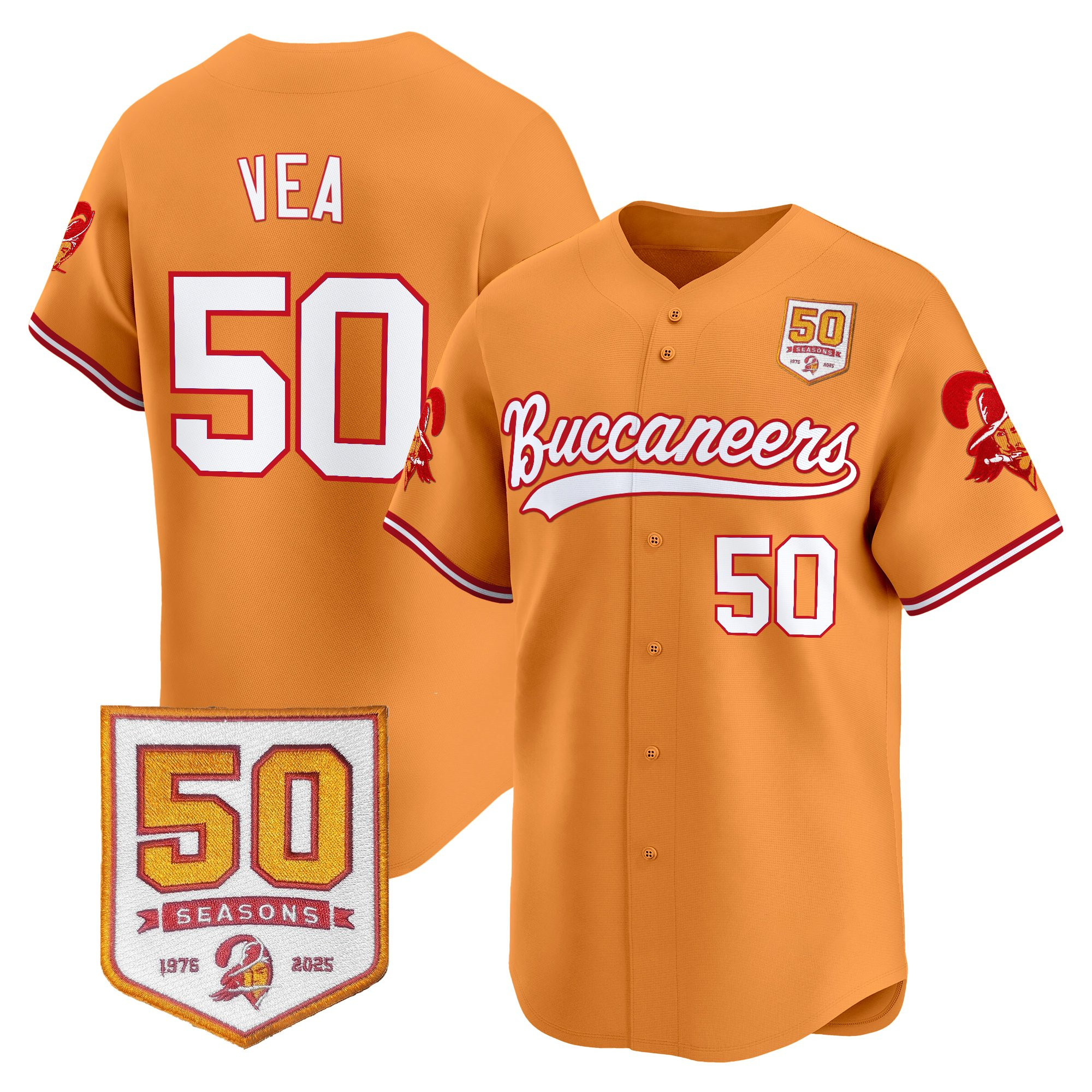 Men's Tampa Bay Buccaneers 50th Season Patch Vapor Baseball Jersey - All Stitched - Image 18