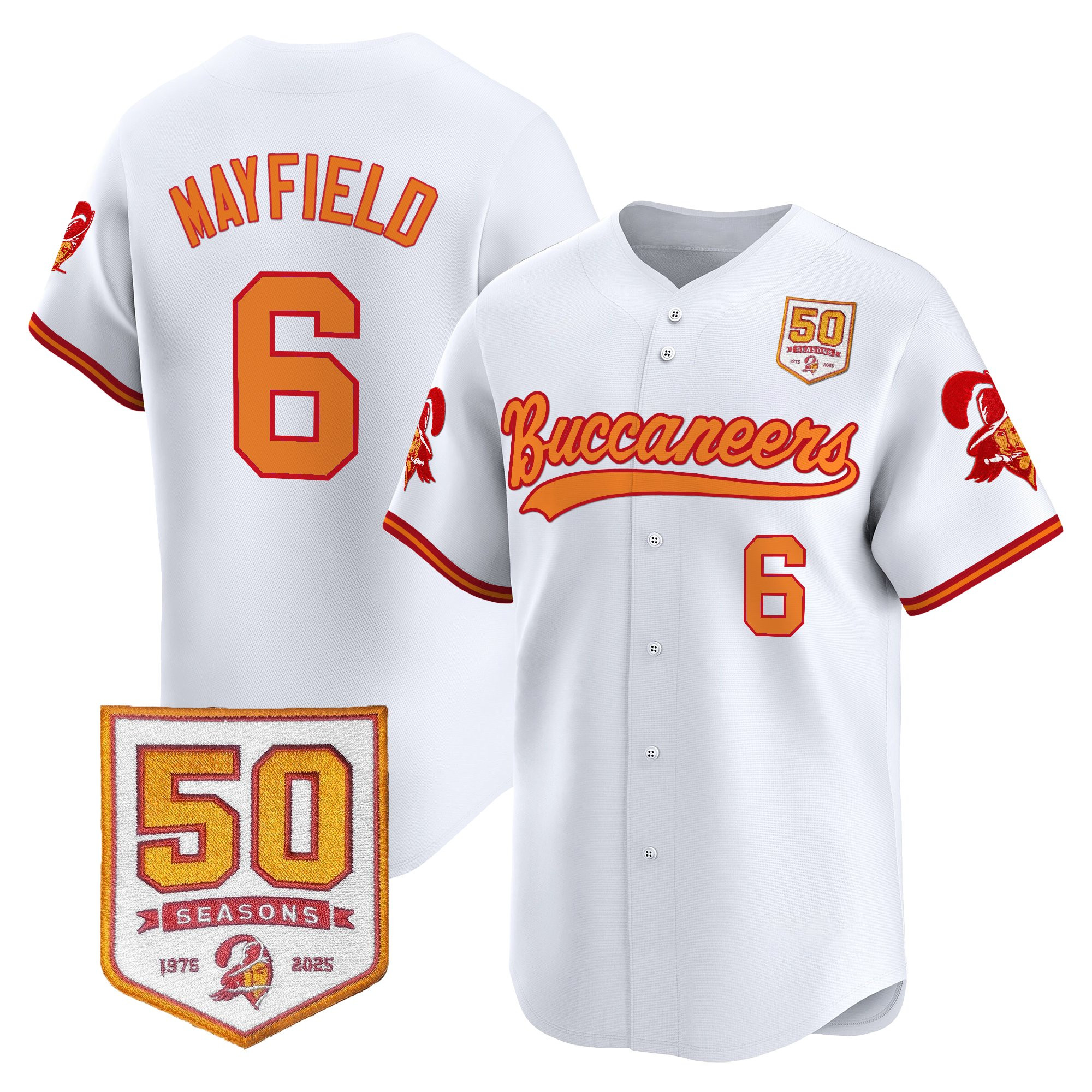 Men's Tampa Bay Buccaneers 50th Season Patch Vapor Baseball Jersey - All Stitched - Image 2