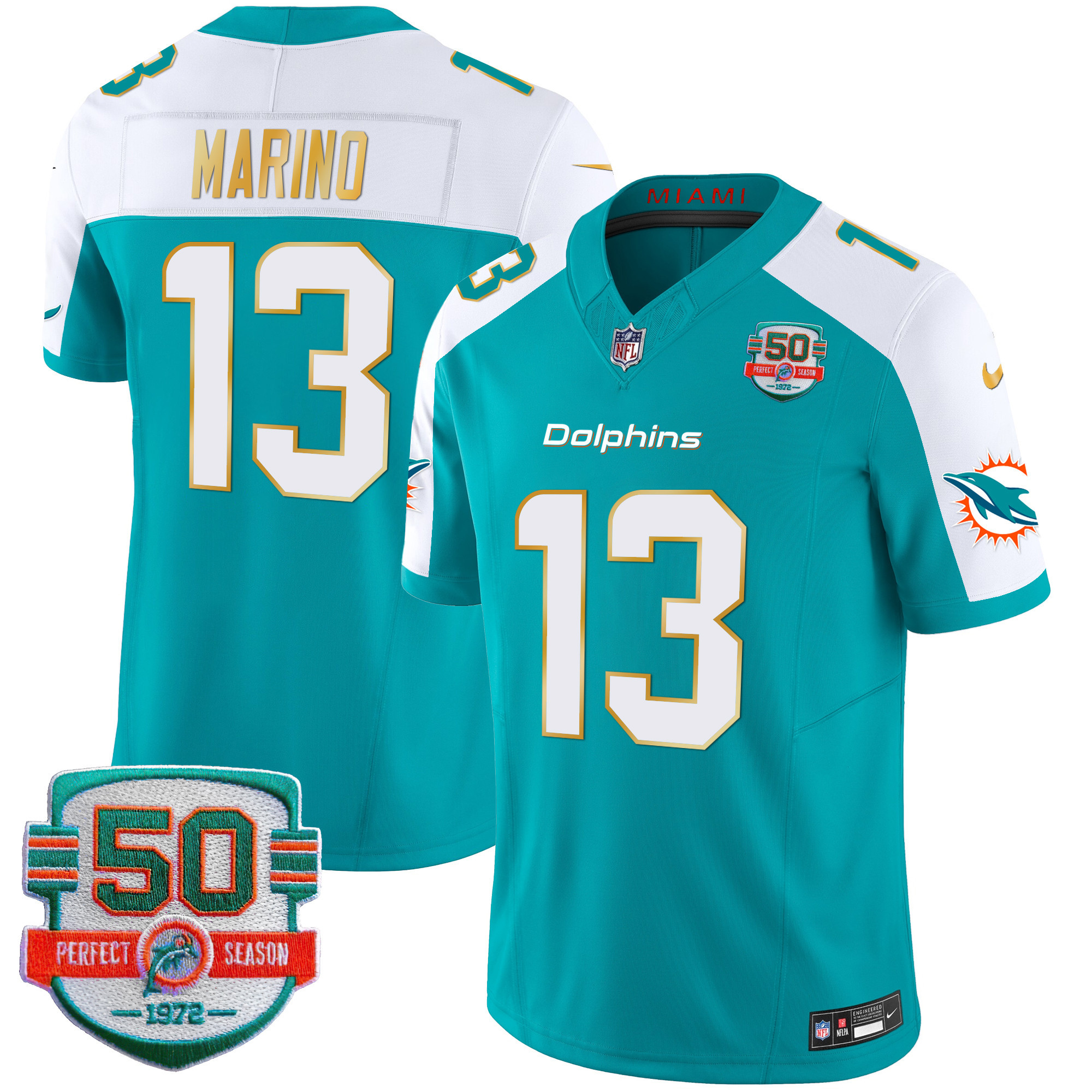 Men's Dolphins Gold Trim Vapor Limited Jersey - All Stitched - Image 13