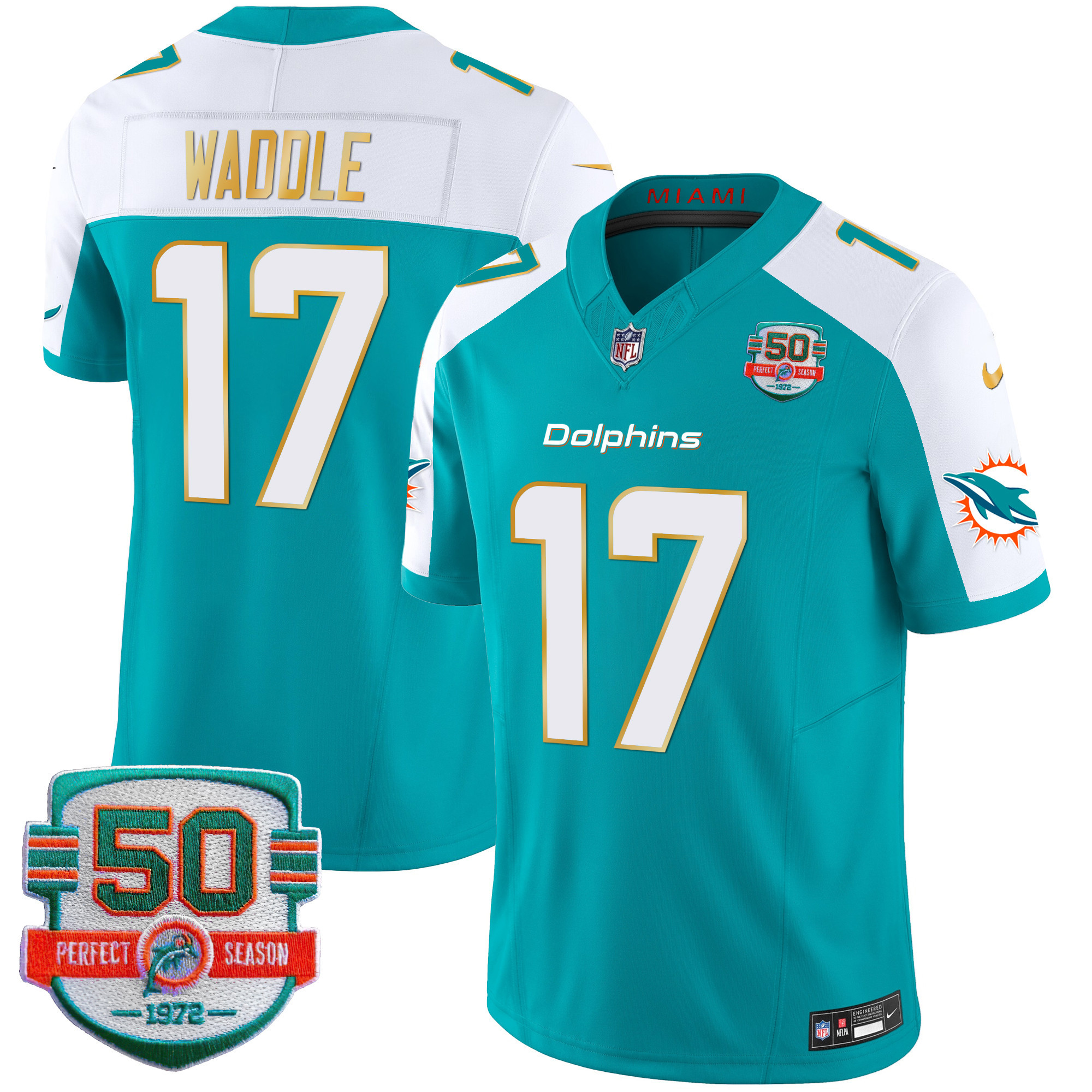 Men's Dolphins Gold Trim Vapor Limited Jersey - All Stitched - Image 10