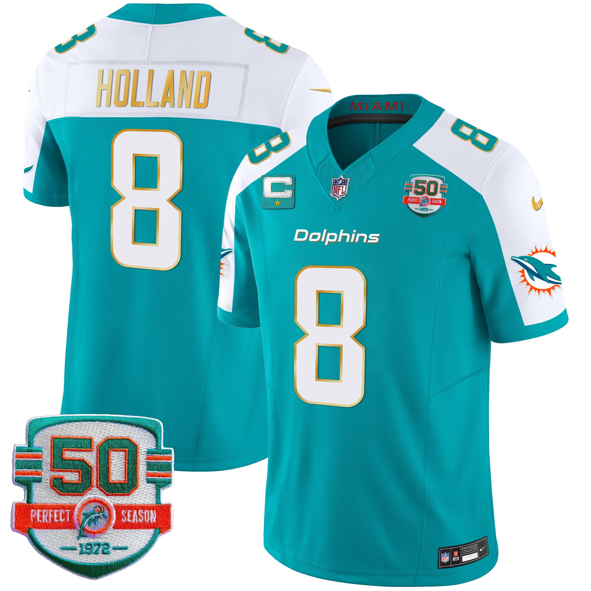 Men's Dolphins Gold Trim Vapor Limited Jersey - All Stitched - Image 12
